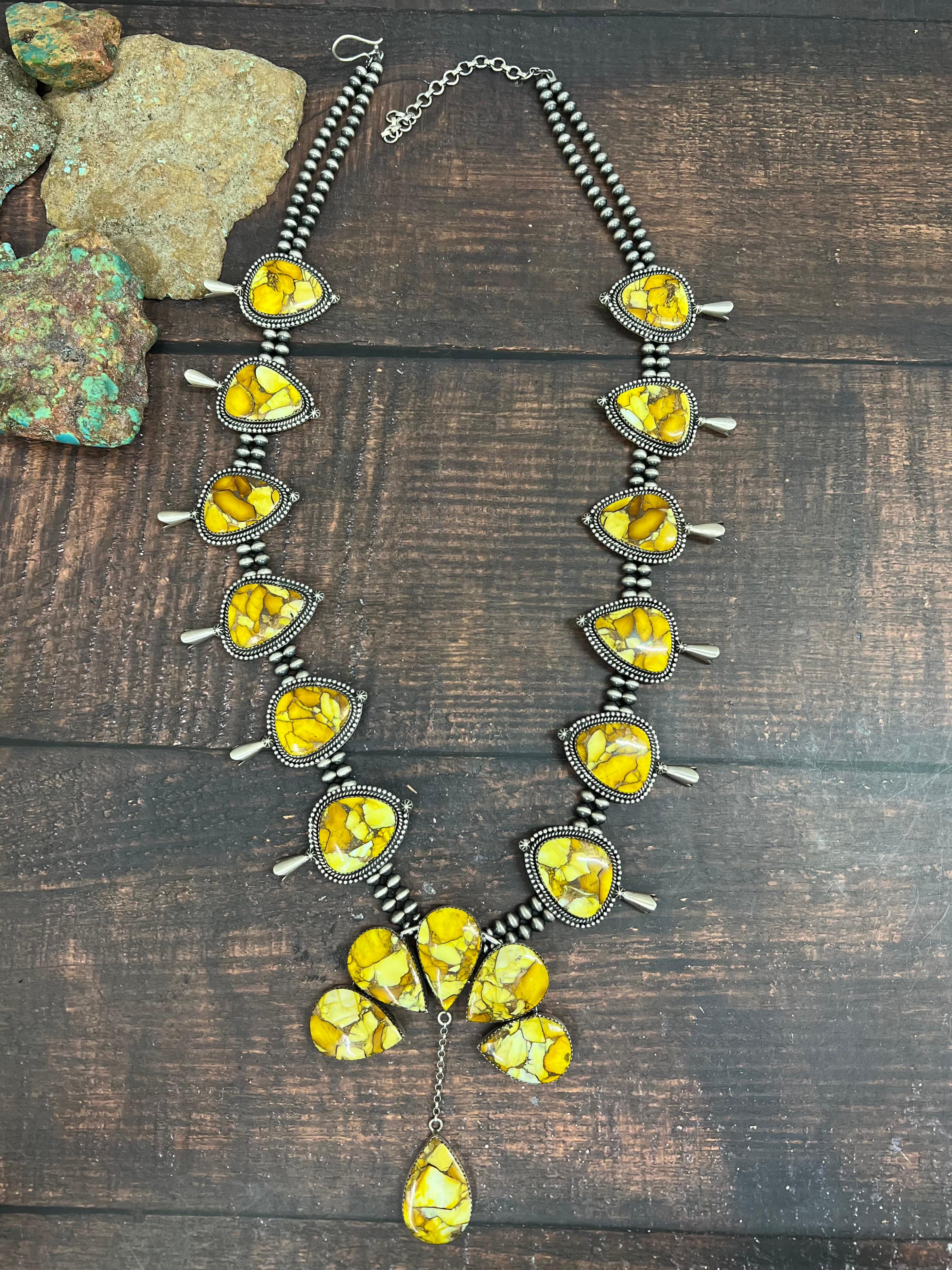 Handmade Sterling Silver Honey Dahlia Necklace with Signed Nizhoni