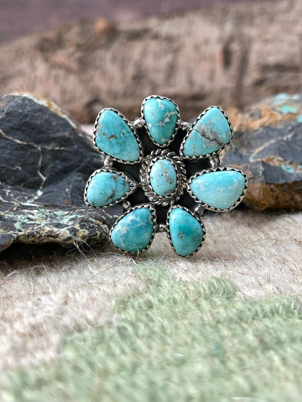 Handmade Sterling Silver White Water Adjustable Ring "Signed Nizhoni"