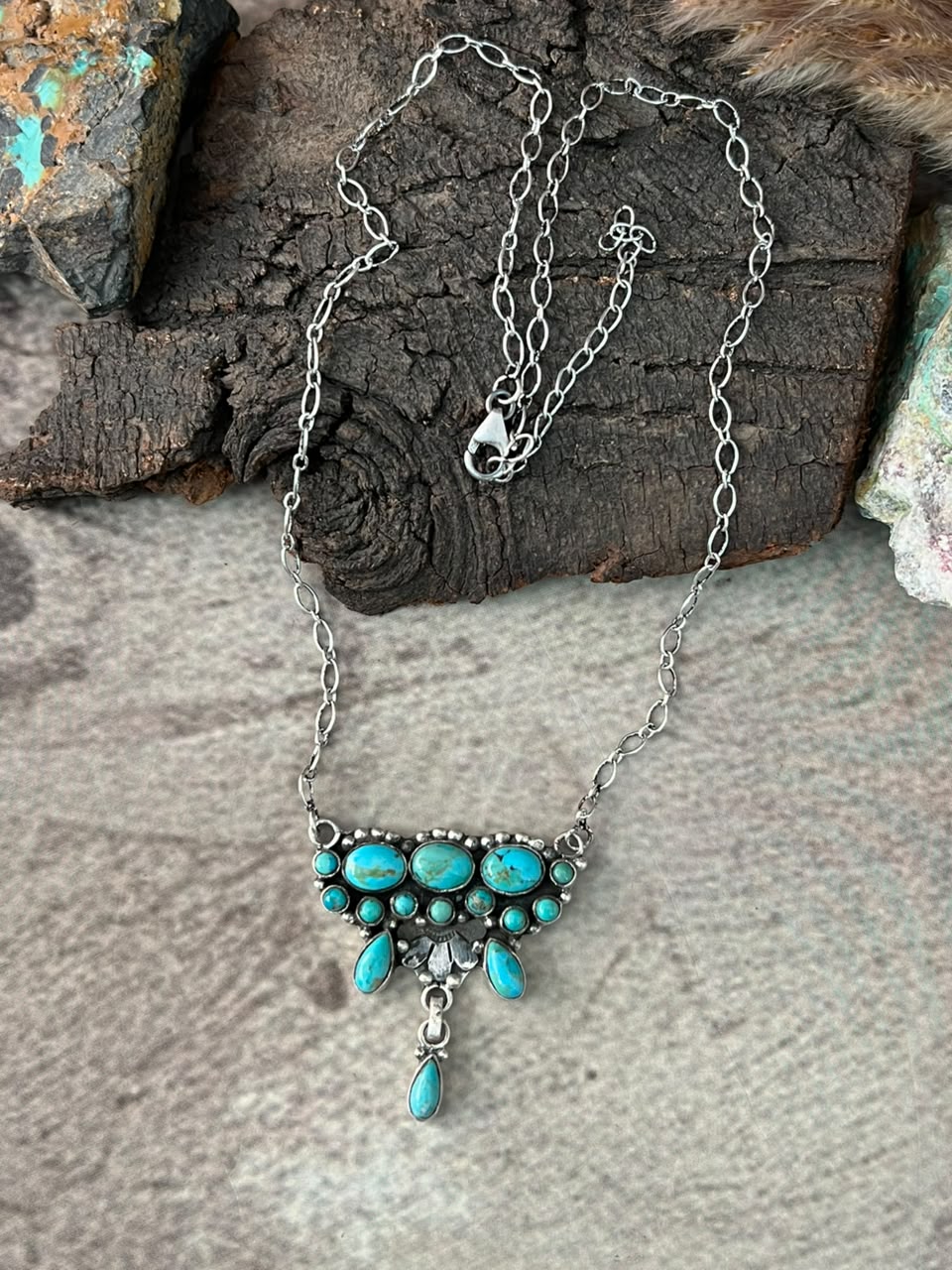 Handmade Sterling Silver Kingman Turquoise Necklace Signed Nizhoni