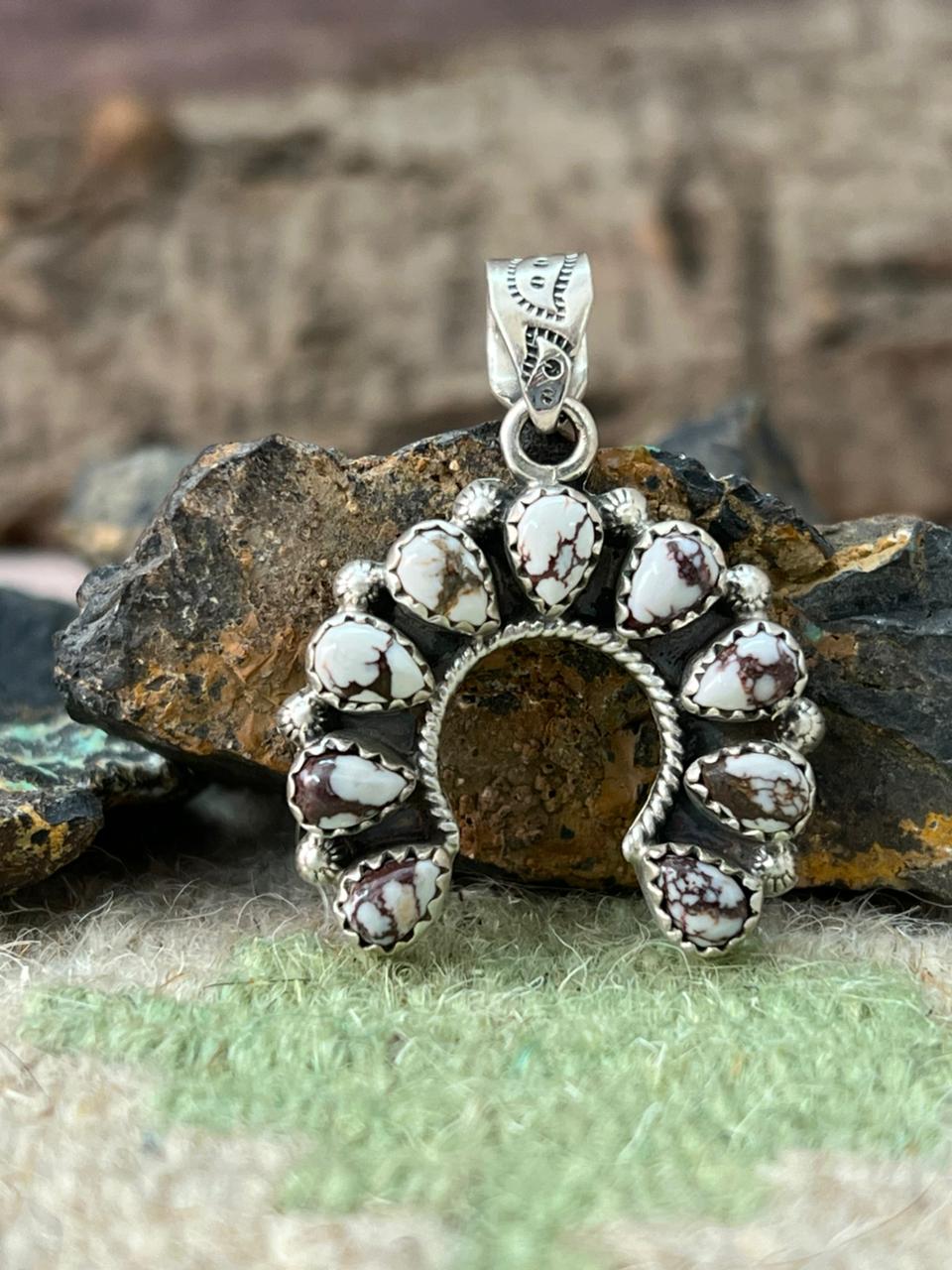 Handmade Sterling Silver Wildhorse Magnesite Naja Pendant "Signed Nizhoni"