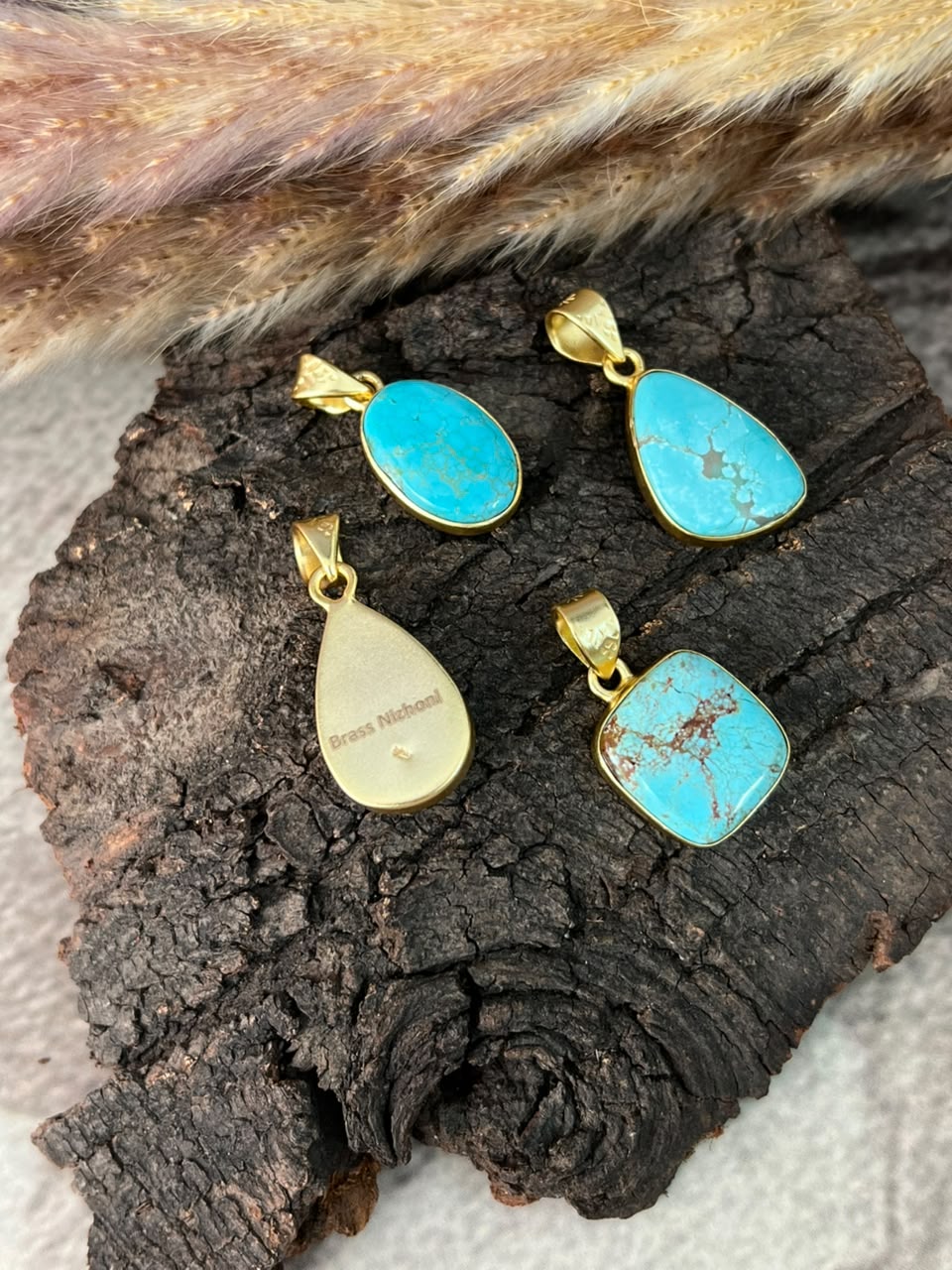 “The Golden Collection” Handmade Gold over Silver Sterling Number 8 Turquoise Pendant Signed Nizhoni