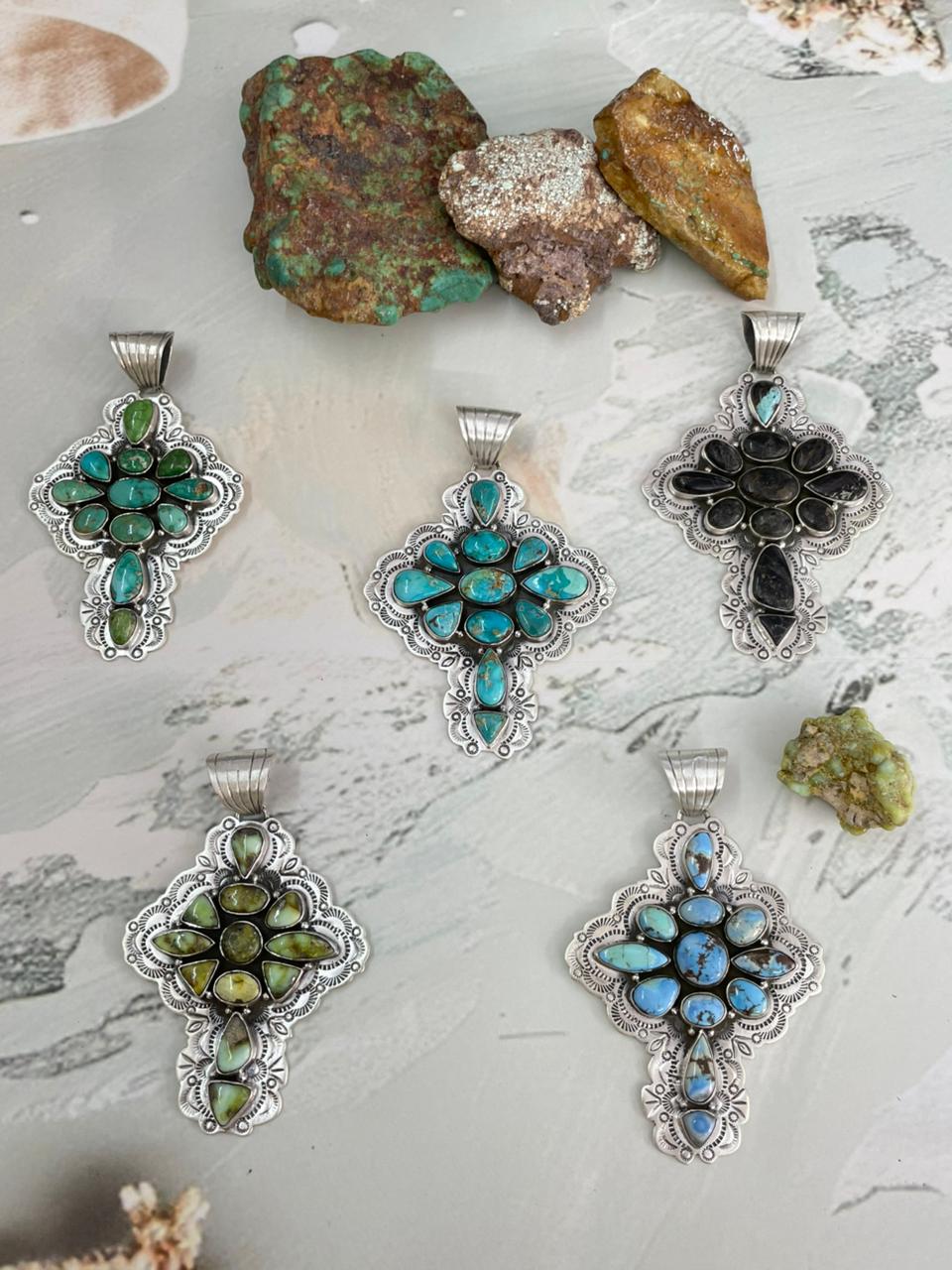 Handmade Sterling Silver Multi Stone Pendant "Signed Nizhoni"