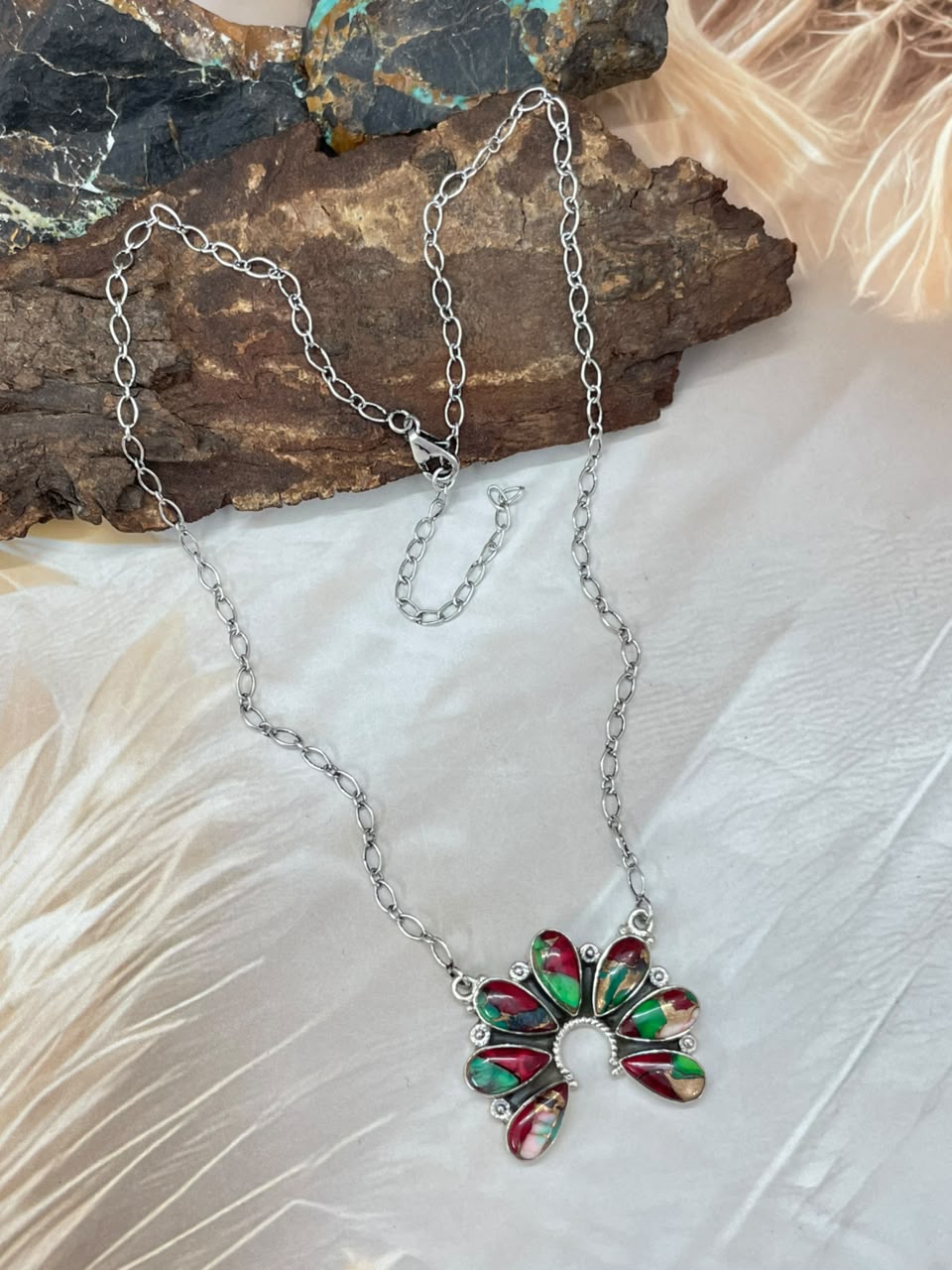 Handmade Sterling Silver Christmas Dahlia Collection: Naja Necklace Signed Nizhoni