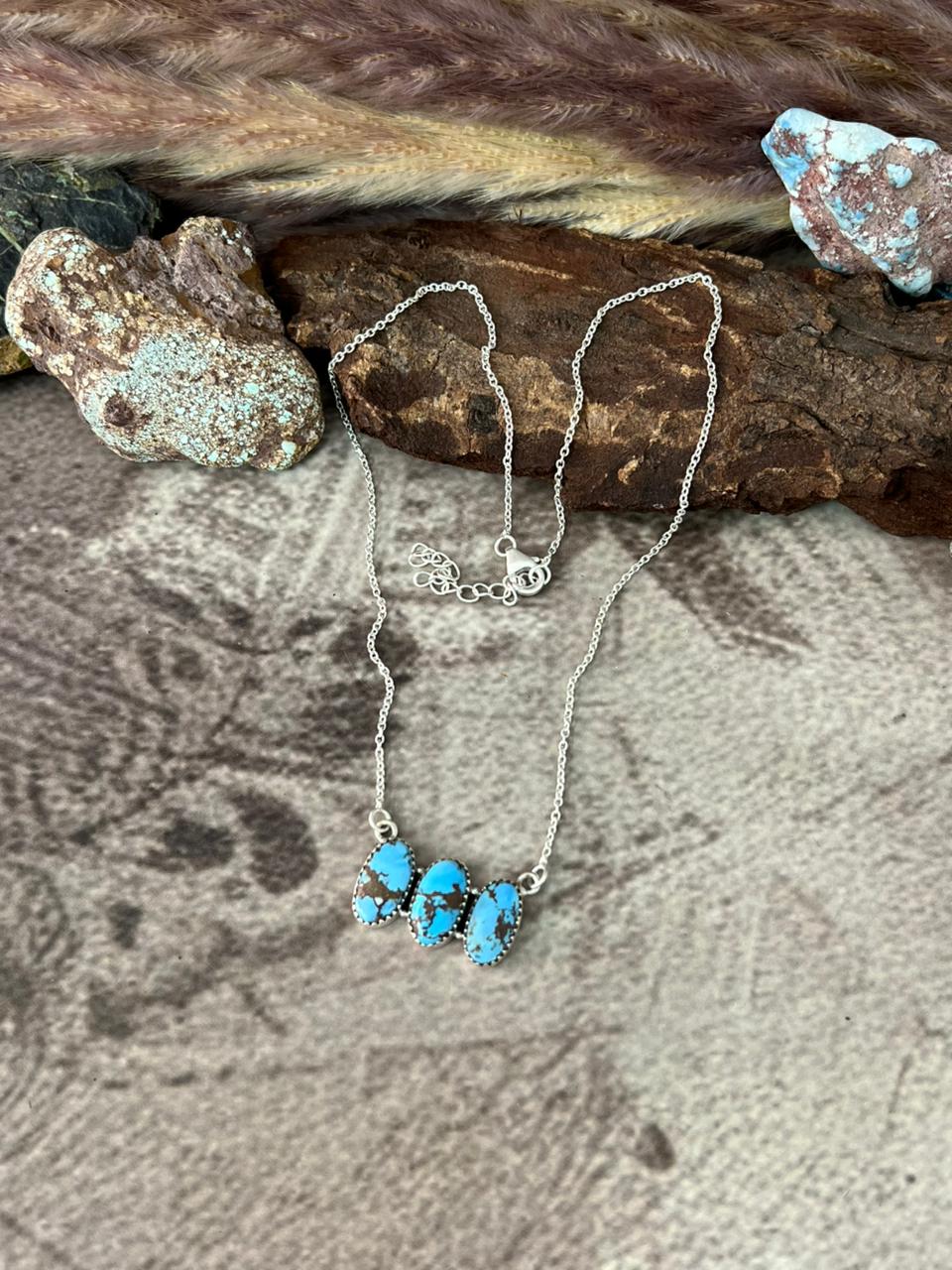 Handmade Sterling Silver Golden Hills Turquoise Necklace "Signed Nizhoni"