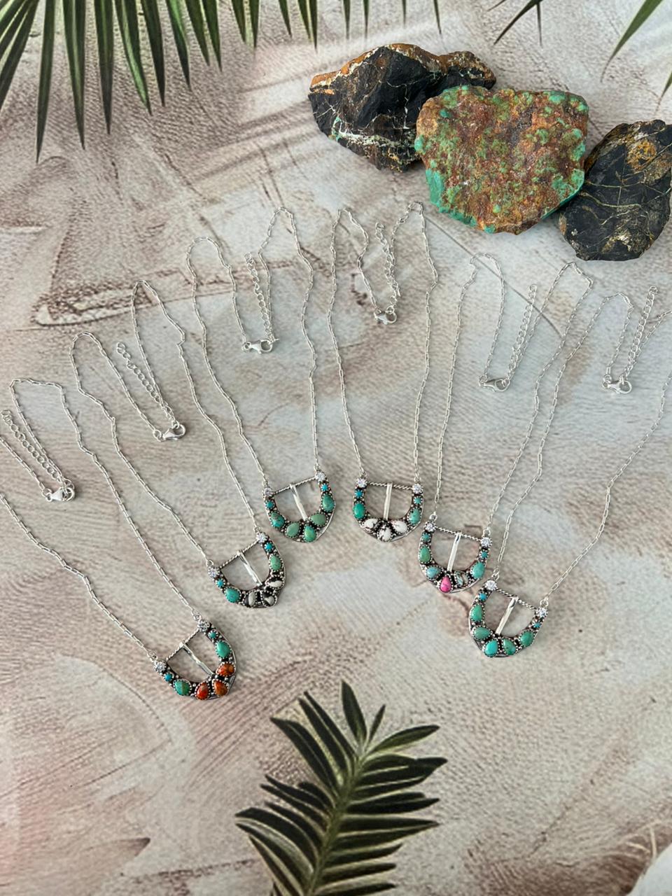 Handmade Sterling Silver Multi Stone Buckle Necklace "Signed Nizhoni"