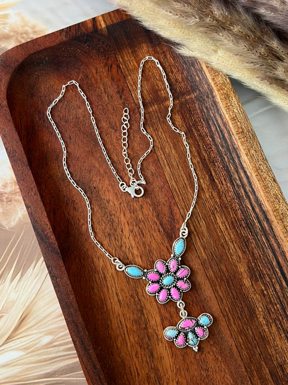 Handmade Sterling Silver Cotton Candy Necklace Signed Nizhoni