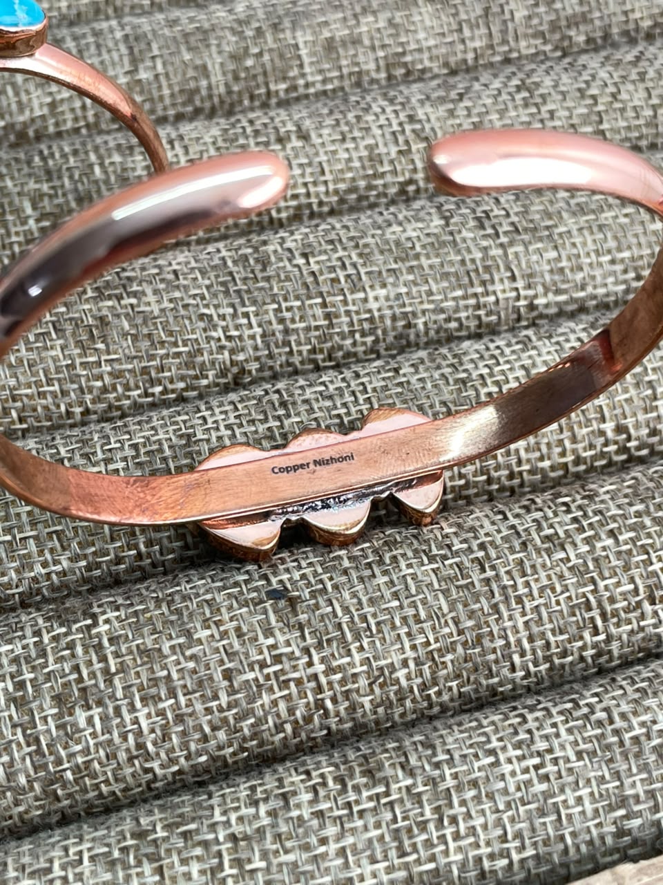 Handmade Golden Hills and  White Water Turquoise Copper Collection: Cuff Bracelet Signed Nizhoni