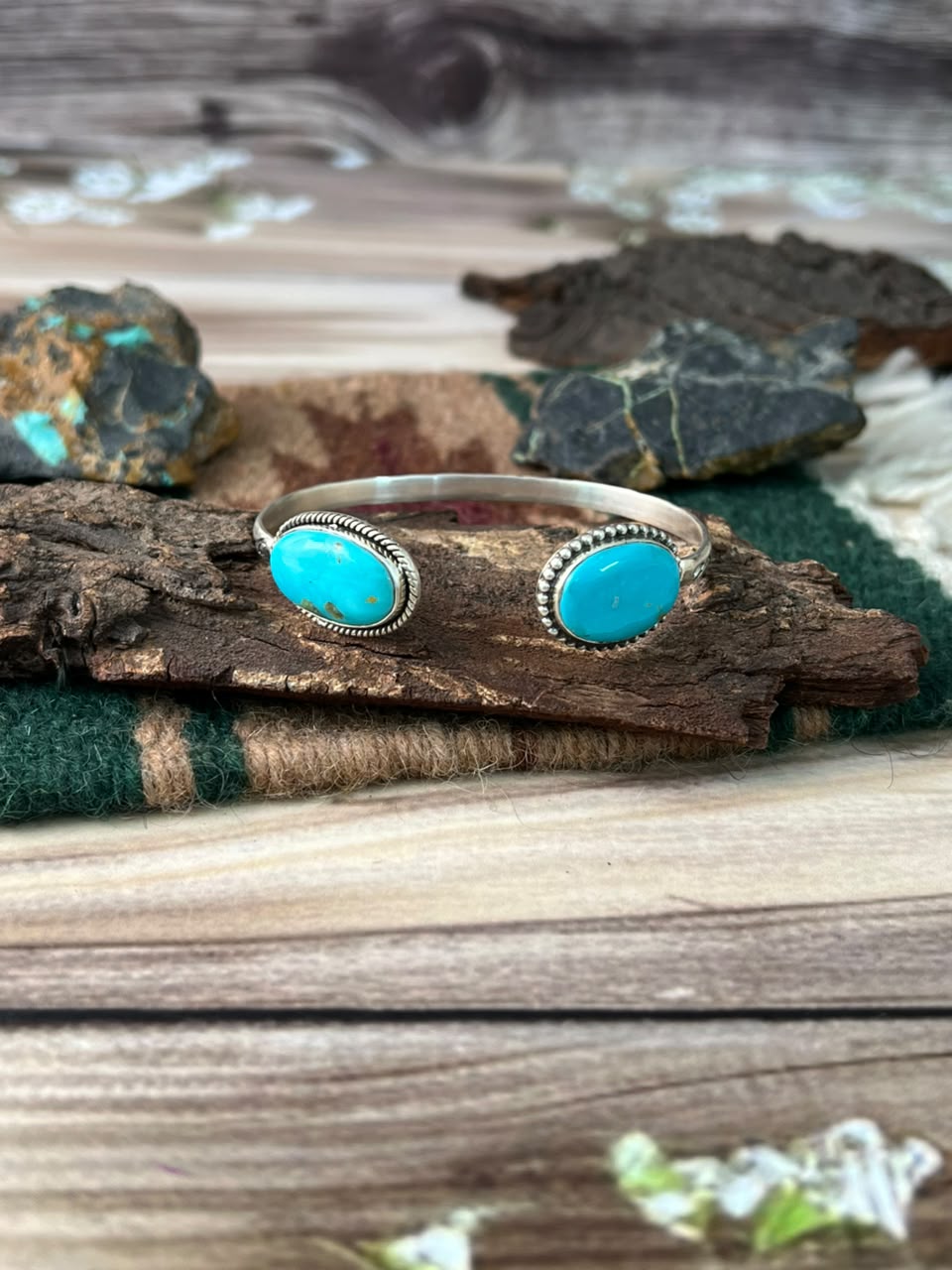Handmade Sterling Silver Easter Blue Turquoise Cuff Bracelet Signed Nizhoni