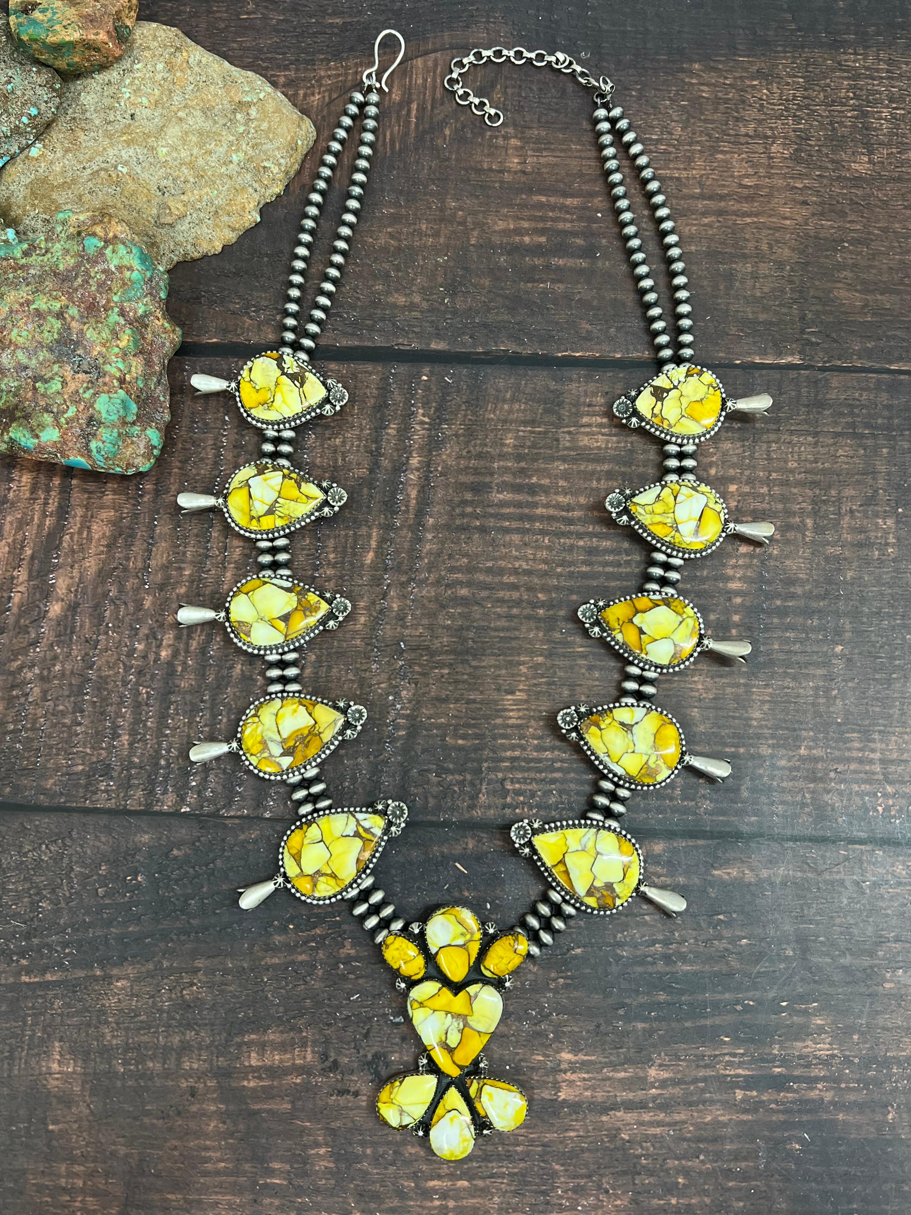 Handmade Sterling Silver Honey Dahlia Necklace with Signed Nizhoni