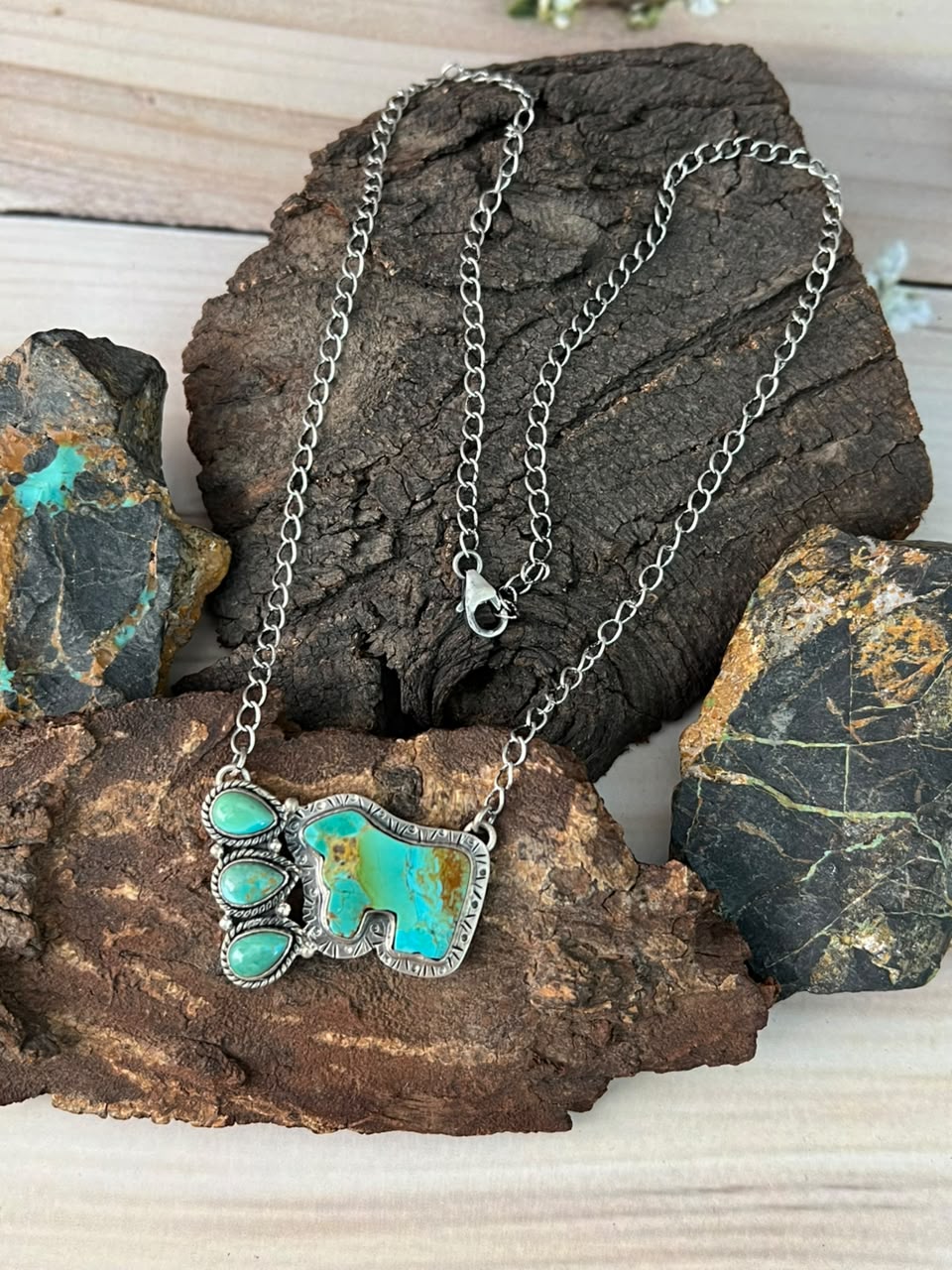Handmade Sterling Silver Kingman Turquoise Necklace Signed Nizhoni