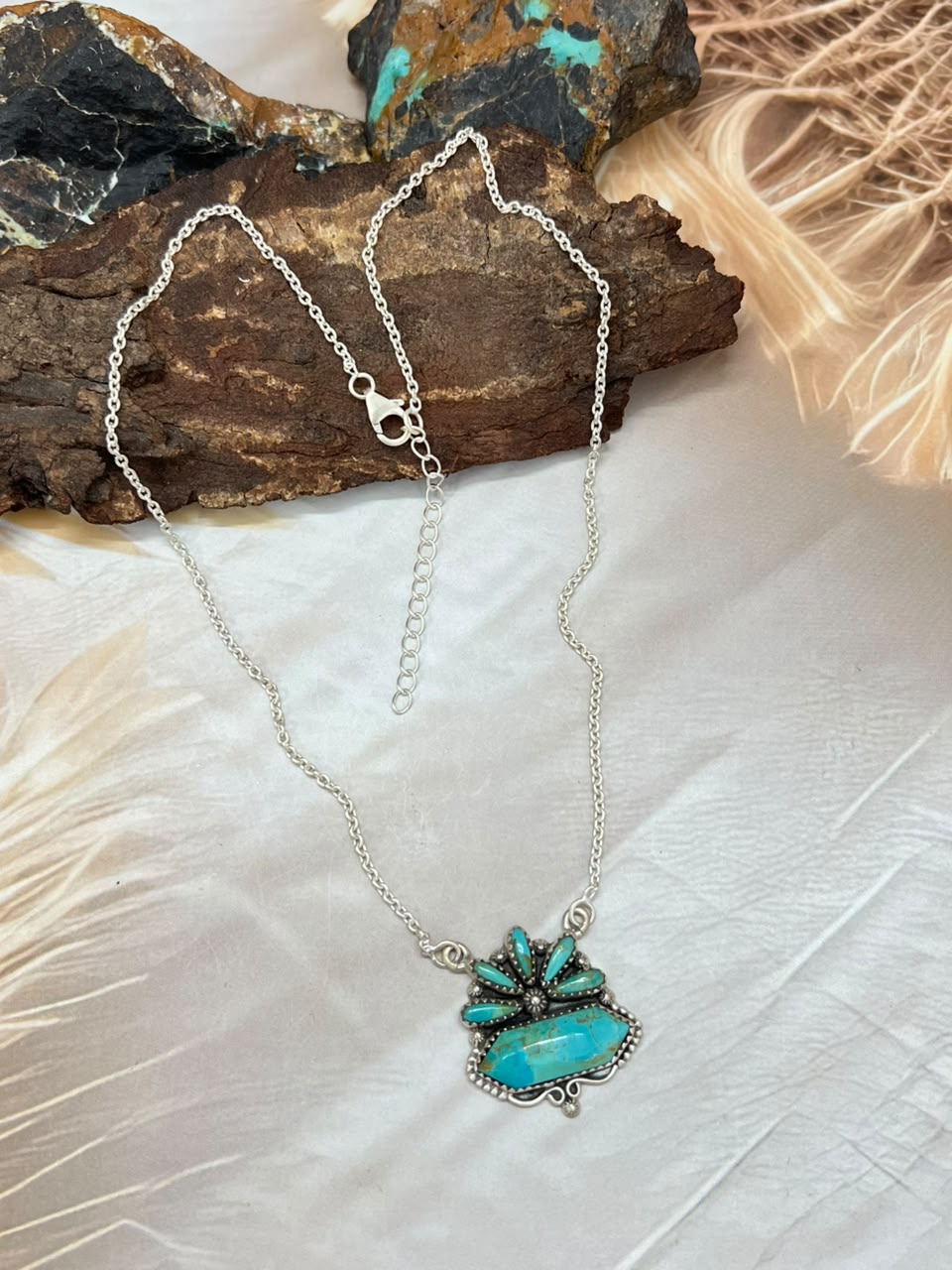 Handmade Sterling Silver Kingman Turquoise Necklace Signed Nizhoni