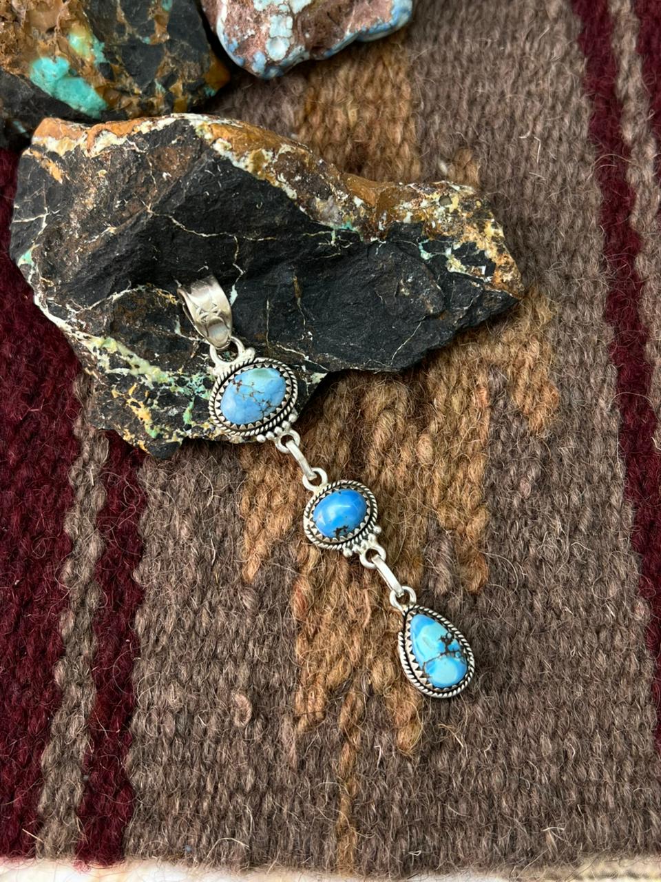 Handmade Sterling Silver Golden Hills Turquoise Pendant "Signed Nizhoni"