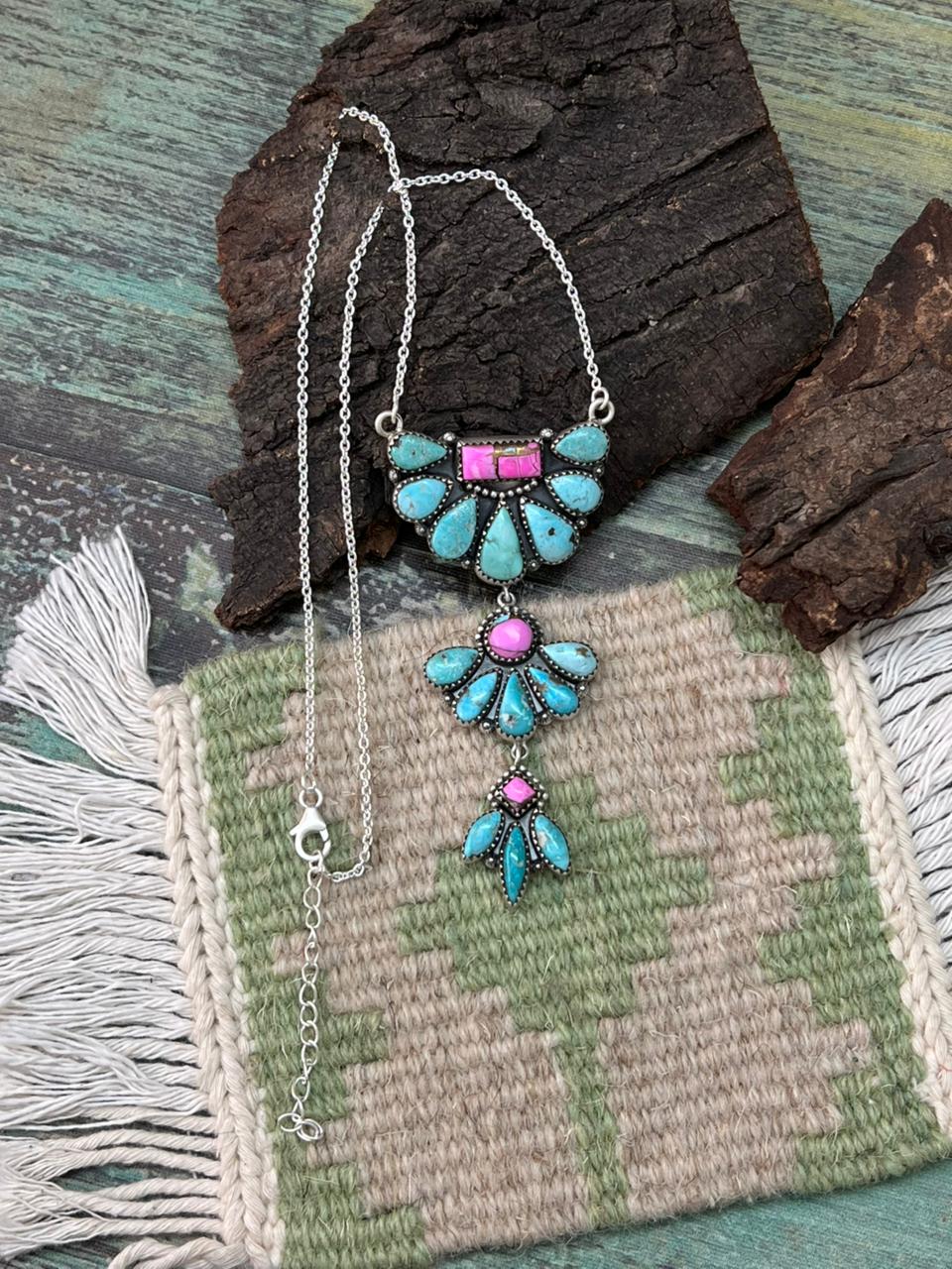 Handmade Sterling Silver Cotton Candy with White Water Necklace "Signed Nizhoni"