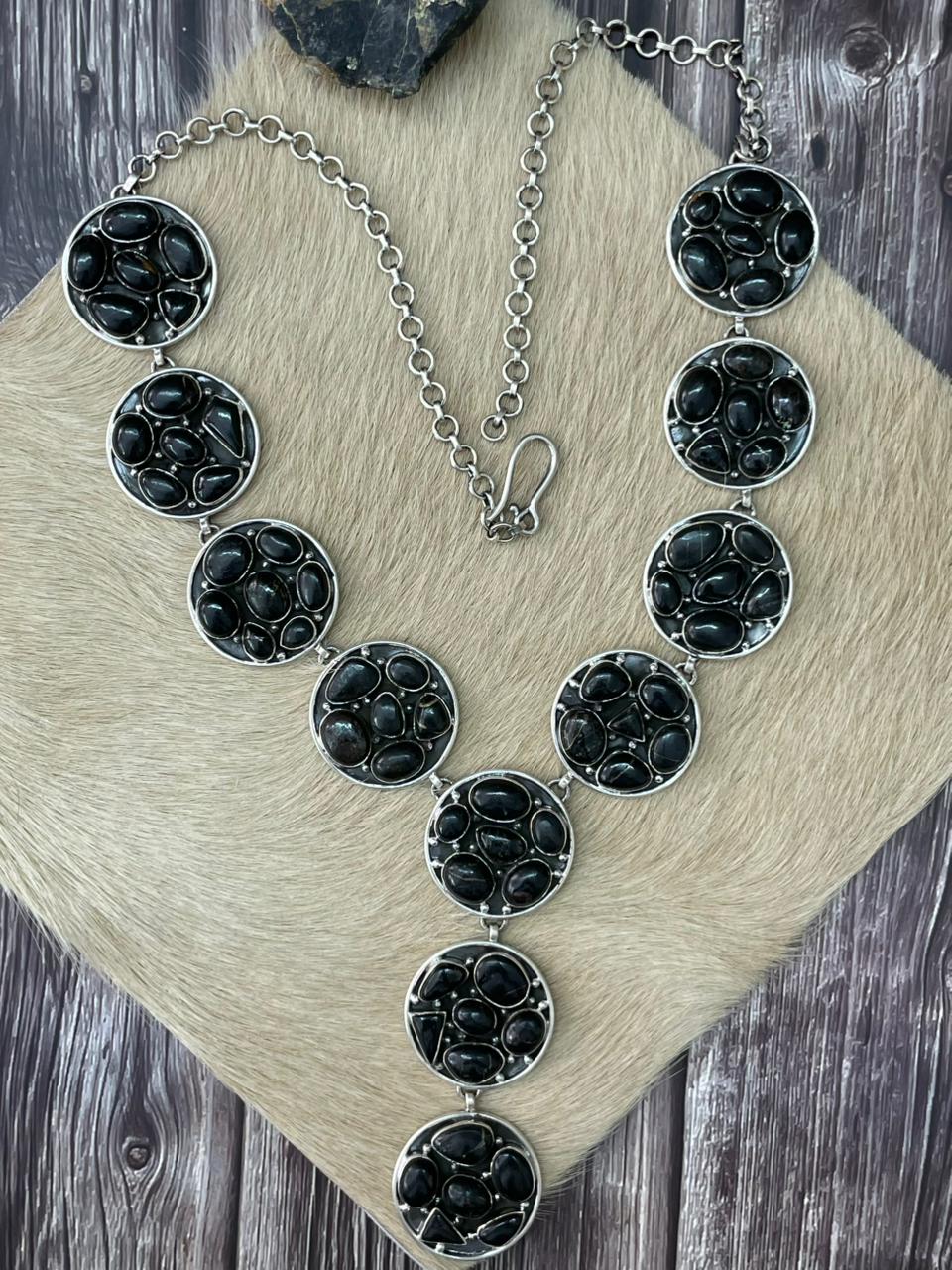 Handmade Sterling Silver Blackjack Turquoise Necklace "Signed Nizhoni"