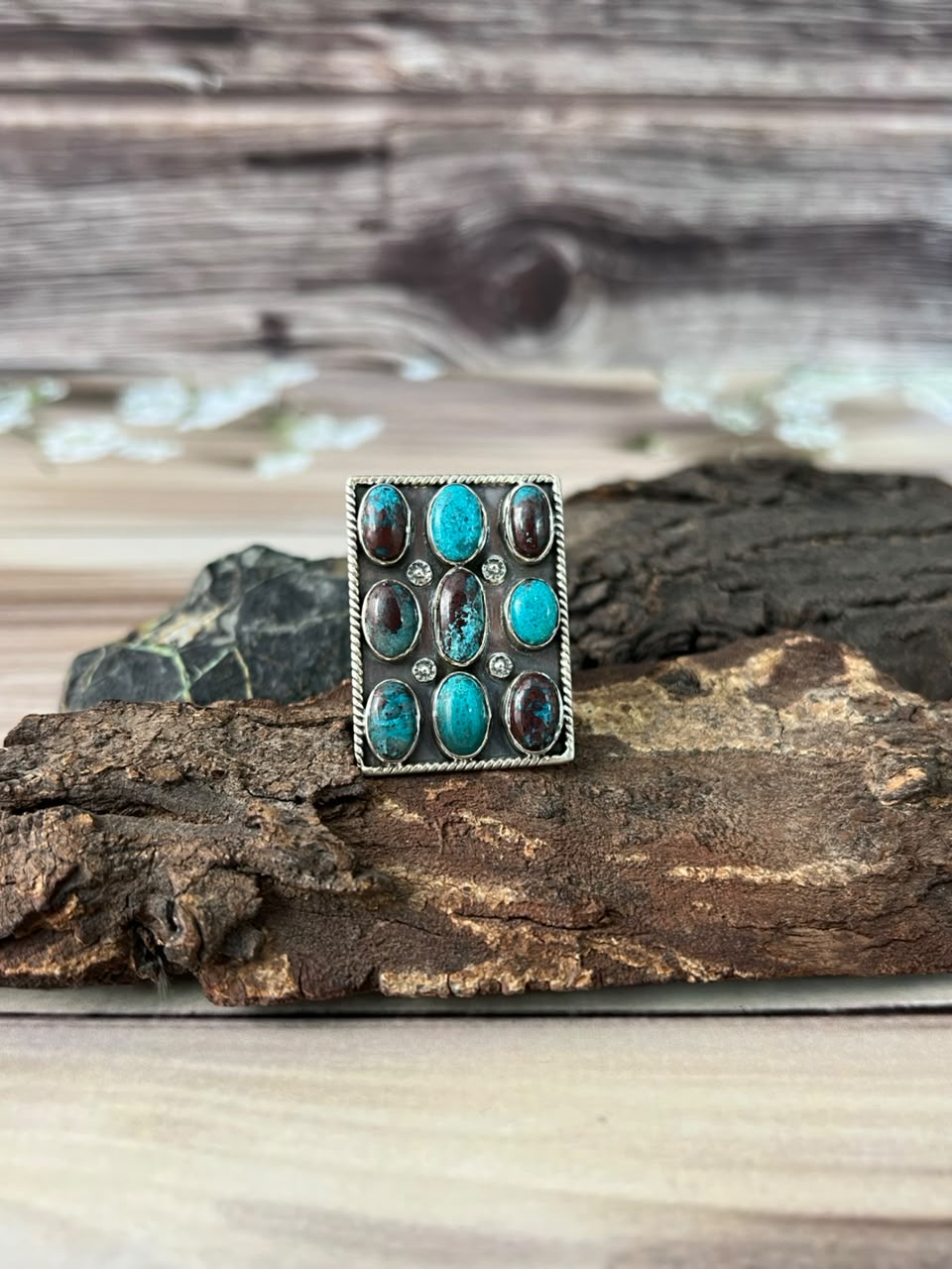 Handmade Sterling Silver Gem Silica Collection: Bar Adjustable Ring Signed Nizhoni