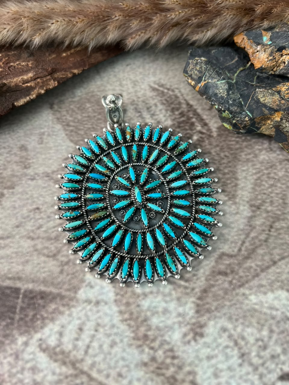 Handmade Sterling Silver Kingman Turquoise Pendant Signed Nizhoni