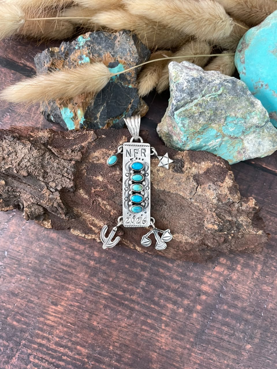 Handmade Sterling Silver Kingman Turquoise NFR Collection: Pendant Signed Nizhoni