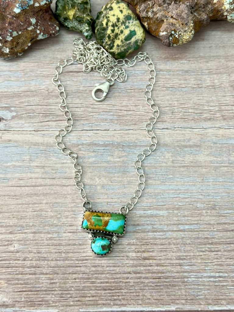 Handmade Sterling Silver Sonoran Mountain Turquoise Necklace "Signed Nizhoni" (4)