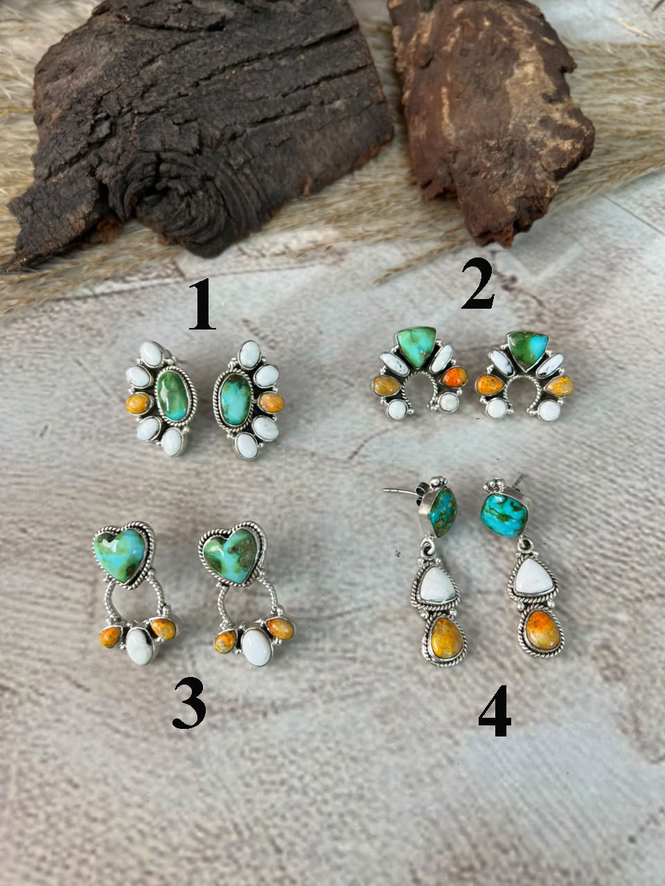 Handmade Sterling Silver Sonoran Mountain Turquoise with Bumblebee and White Buffalo Spring Collection: Post Dangle/Stud Earrings Signed Nizhoni