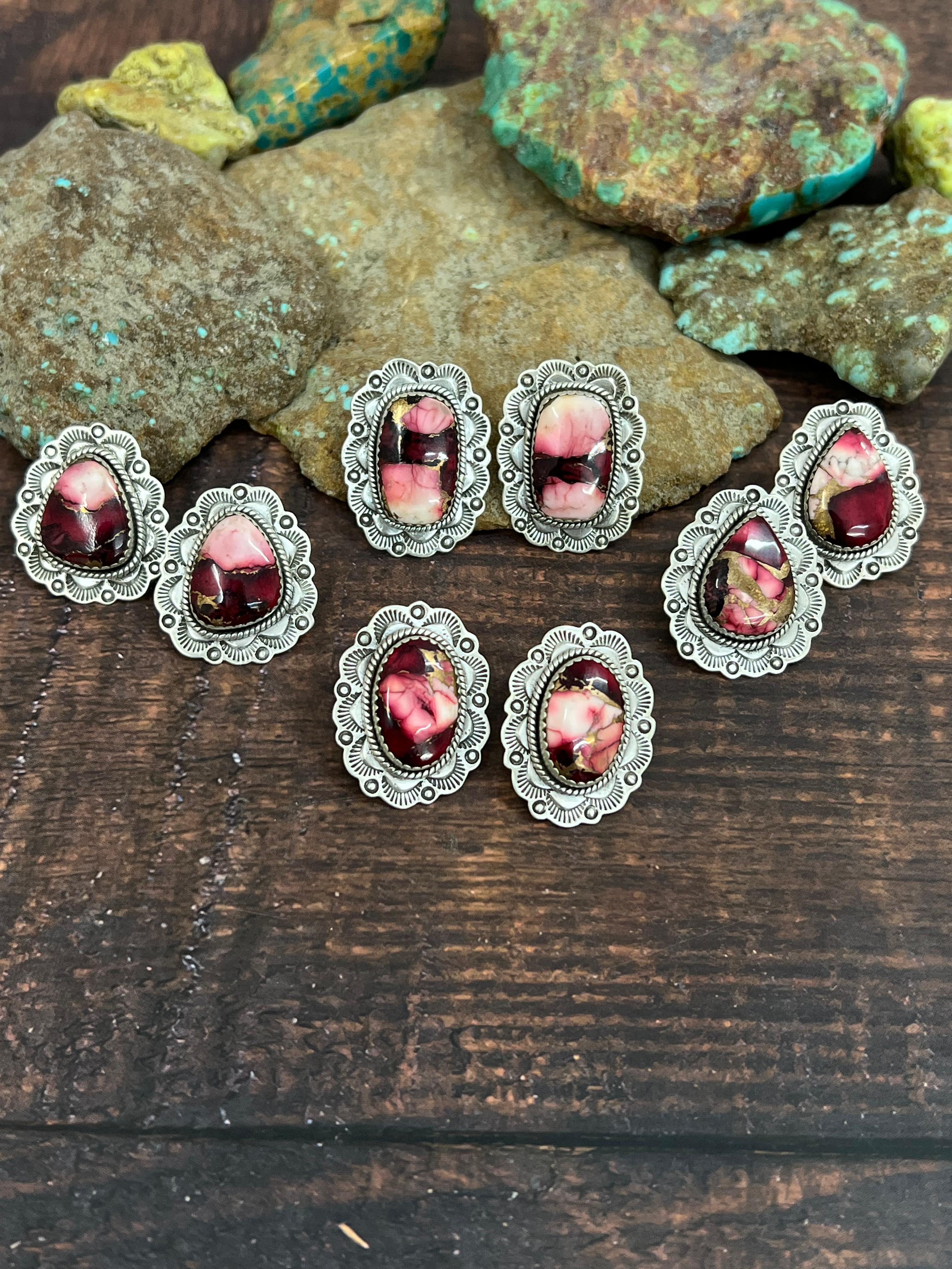 Handmade Sterling Silver Dahlia Rose Post Earrings with Signed Nizhoni