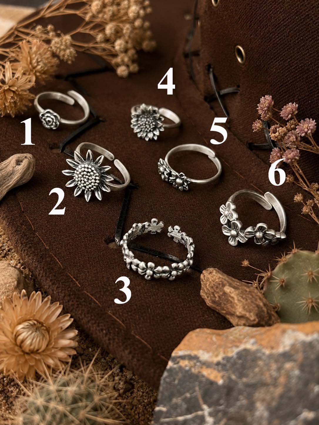 Handmade Sterling Silver Desert Bloom Stack Collection: Adjustable Ring