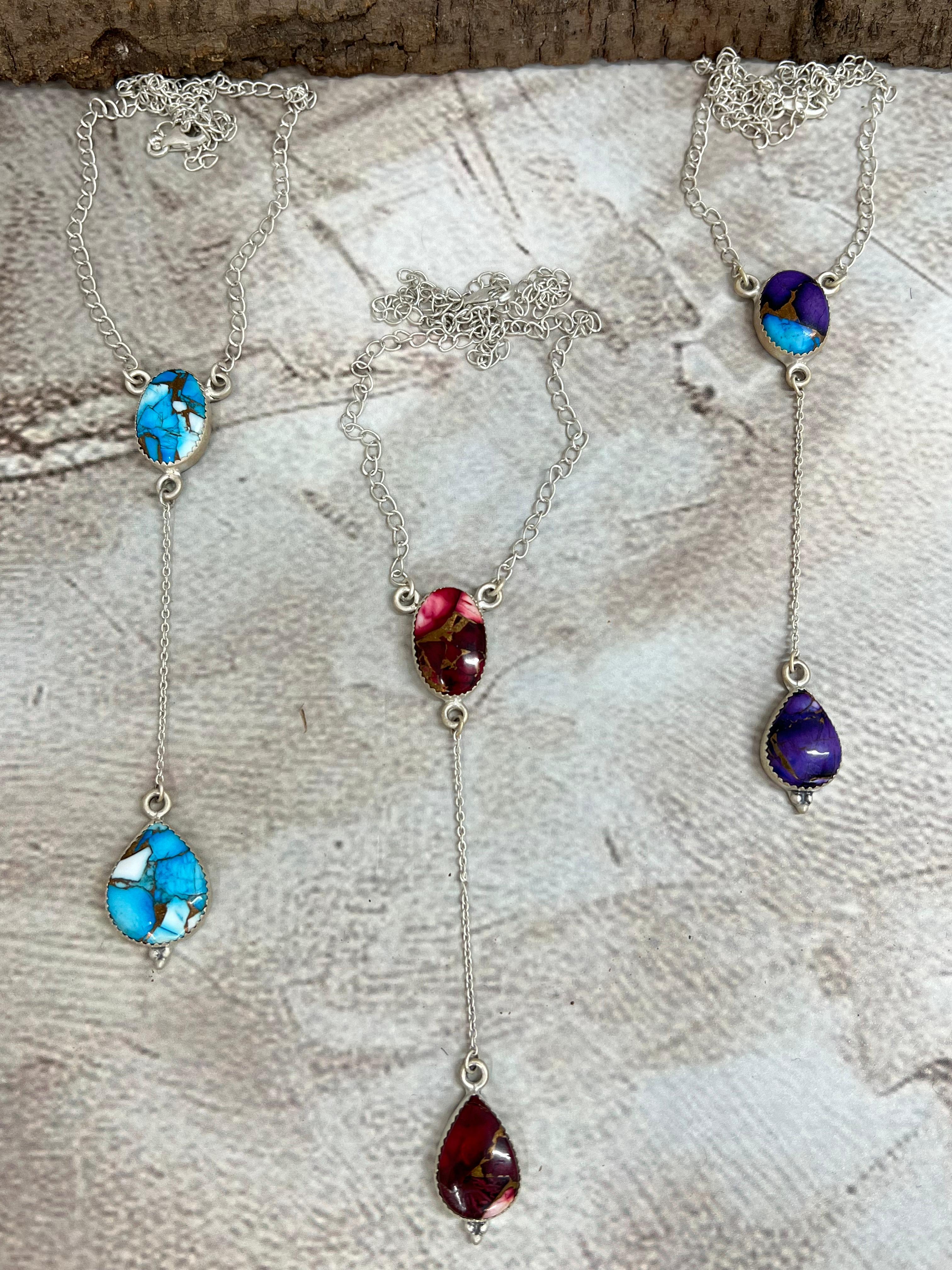 Handmade Sterling Silver Multi Stone Necklace with Signed Nizhoni