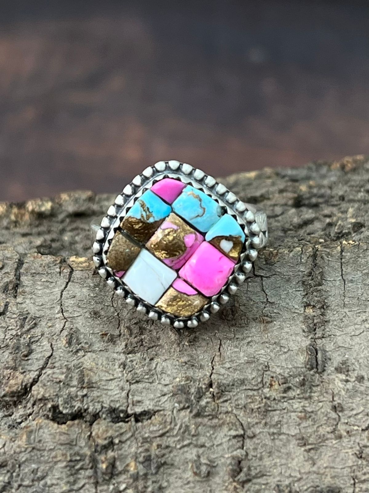 Handmade Sterling Silver Cotton Candy Adjustable Ring "Signed Nizhoni"