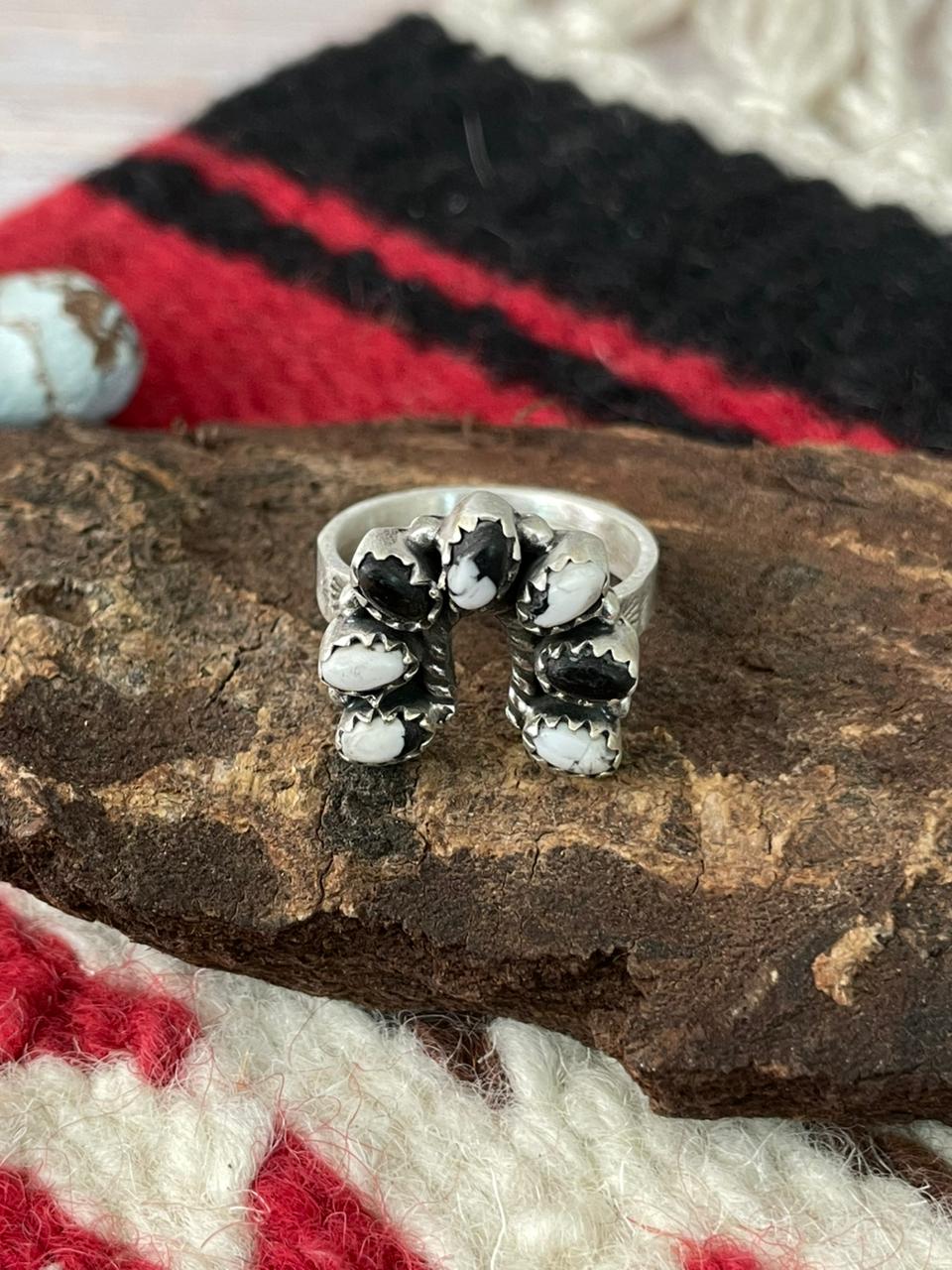 Handmade Sterling Silver White Buffalo Ring "Signed Nizhoni"