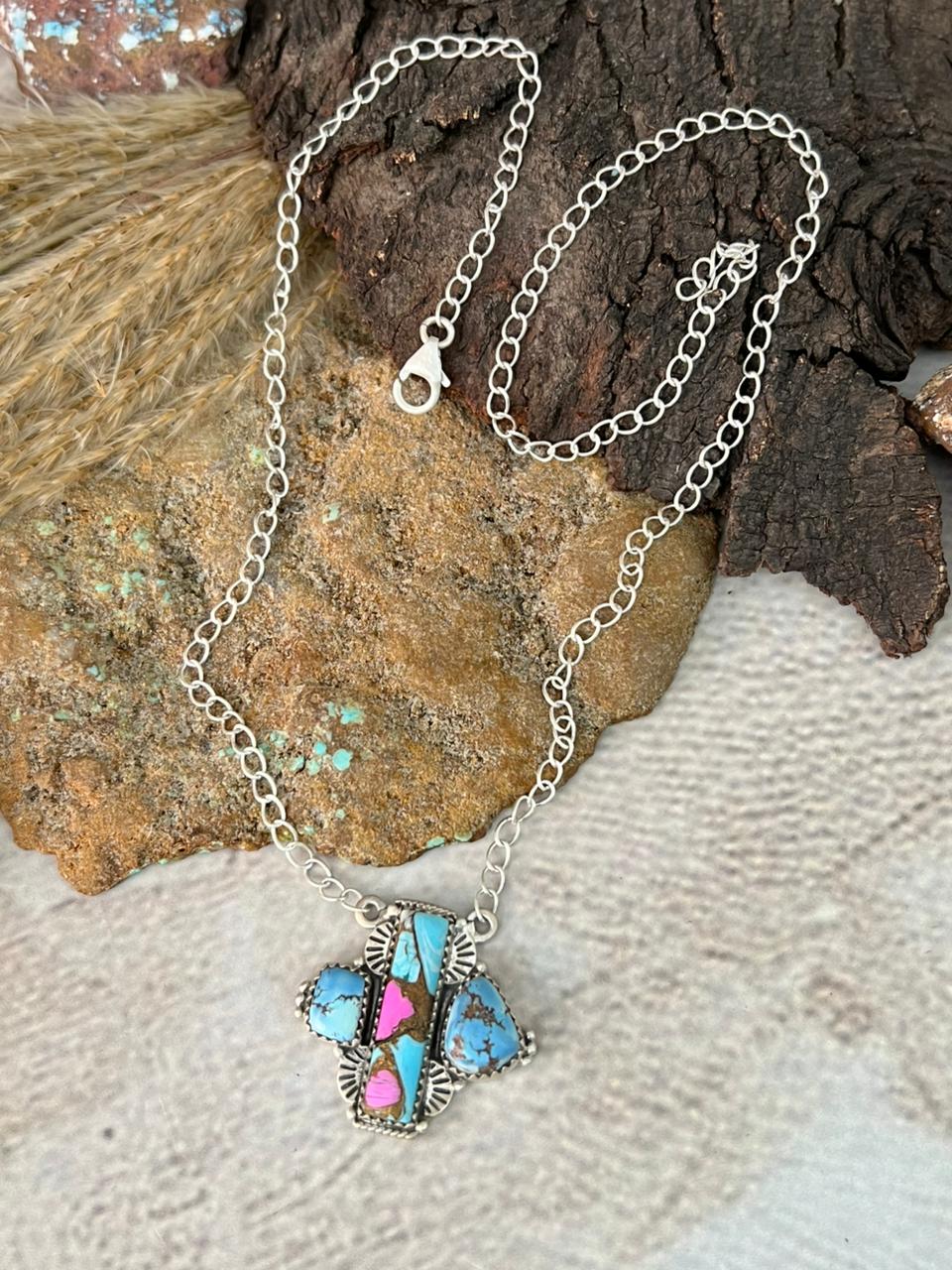 Handmade Sterling Silver Golden Hills with Cotton Candy Necklace "Signed Nizhoni"