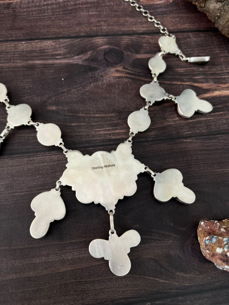 Handmade Sterling Silver Blackjack Turquoise Collection: Necklace Signed Nizhoni