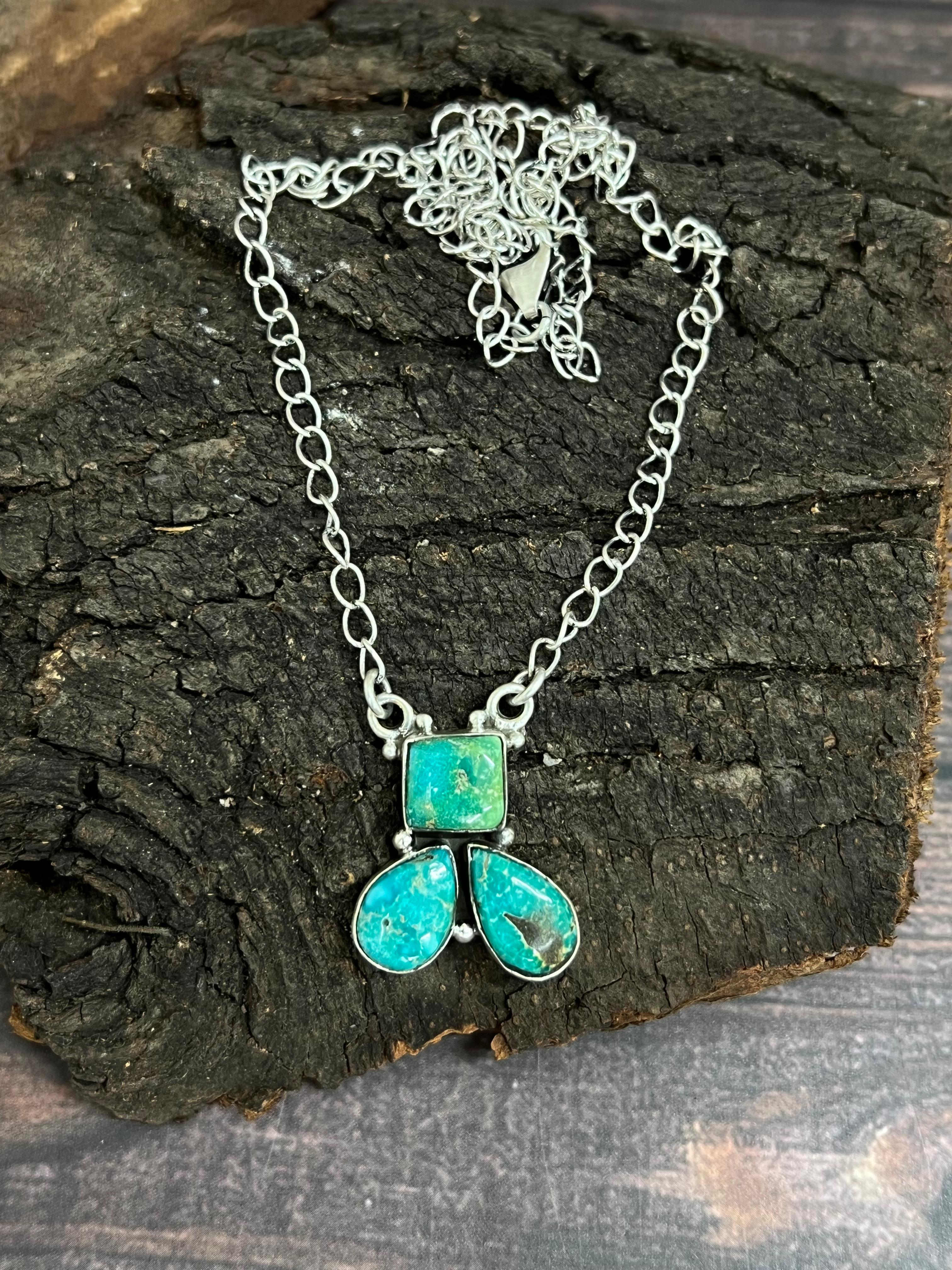 Handmade Sterling Silver South Hill Turquoise Necklace with Signed Nizhoni