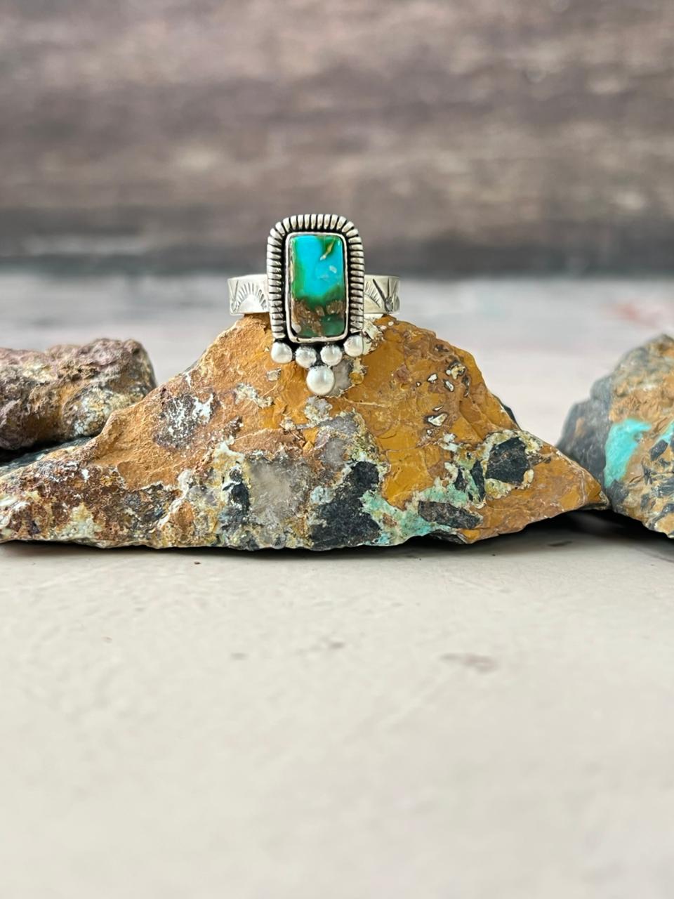 Handmade Sterling Silver Sonoran Mountain Turquoise Adjustable Ring "Signed Nizhoni"