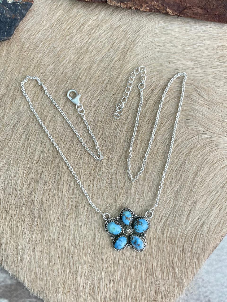 Handmade Sterling Silver Golden Hills Turquoise Necklace "Signed Nizhoni"