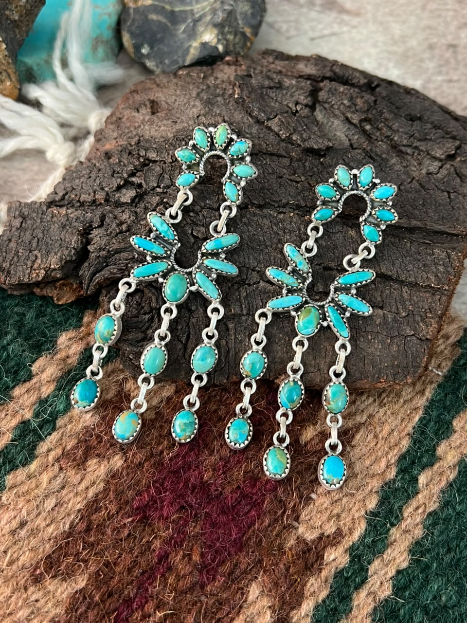 Handmade Sterling Silver Kingman Turquoise Post Dangle Earrings Signed Nizhoni