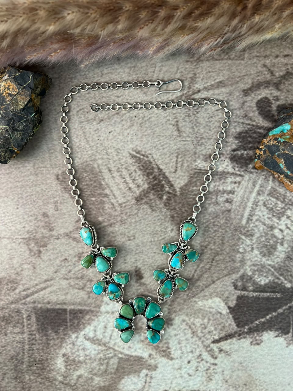 Handmade Sterling Silver Kingman Turquoise Naja Necklace Signed Nizhoni