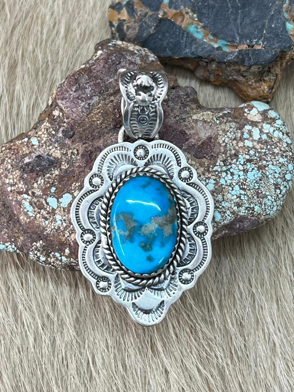 Handmade Sterling Silver Arizona Blue Turquoise Pendant "Signed Nizhoni"