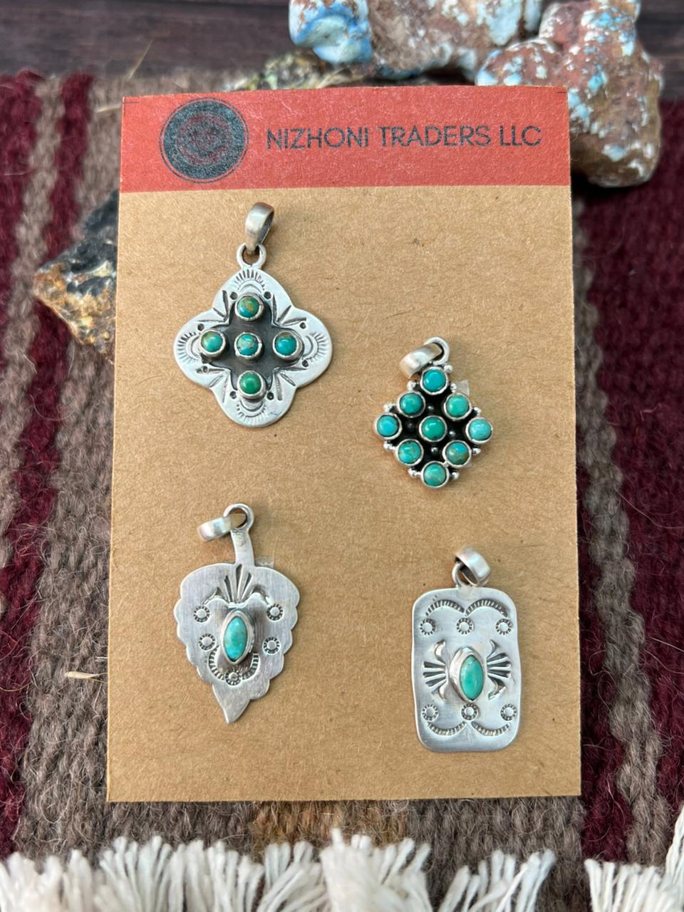 Handmade Sterling Silver Kingman Turquoise Pendant Set