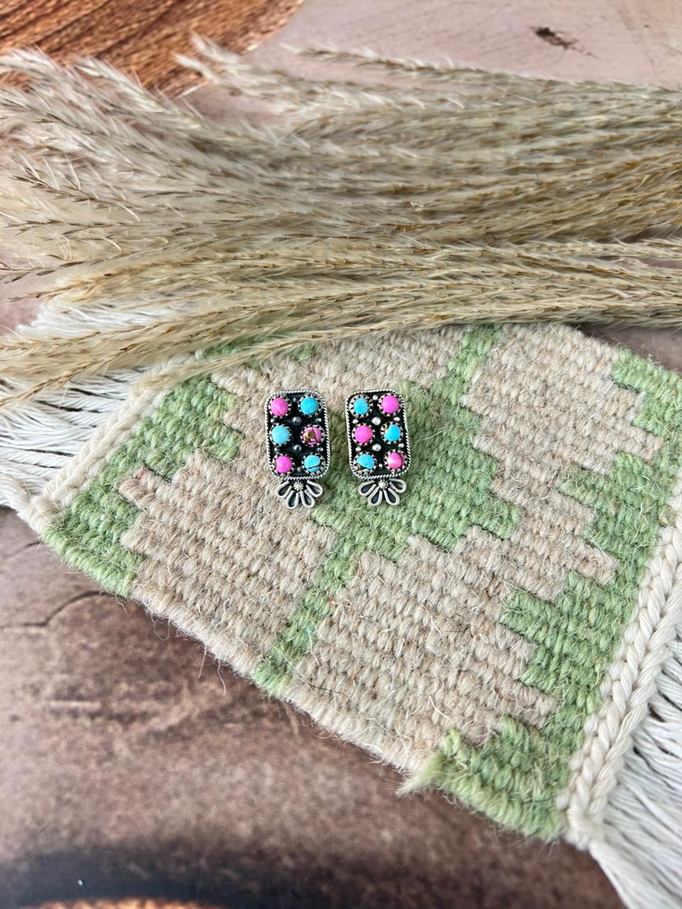 Handmade Sterling Silver Cotton Candy Post Studs Earrings "Signed Nizhoni"