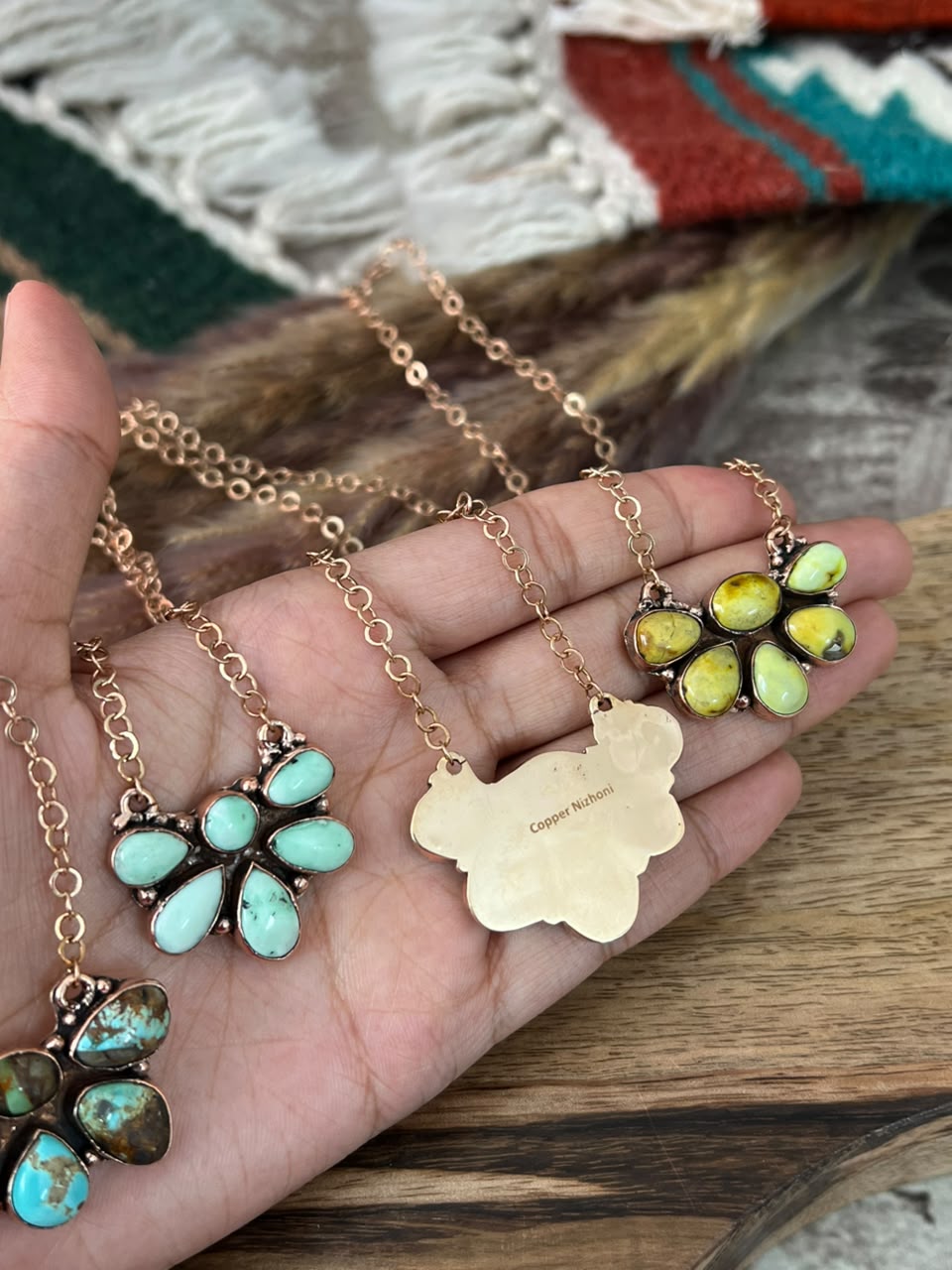 Handmade Royston, Paloma, Palomino and Sonoran Mountain Turquoise Copper Collection: Necklace Signed Nizhoni