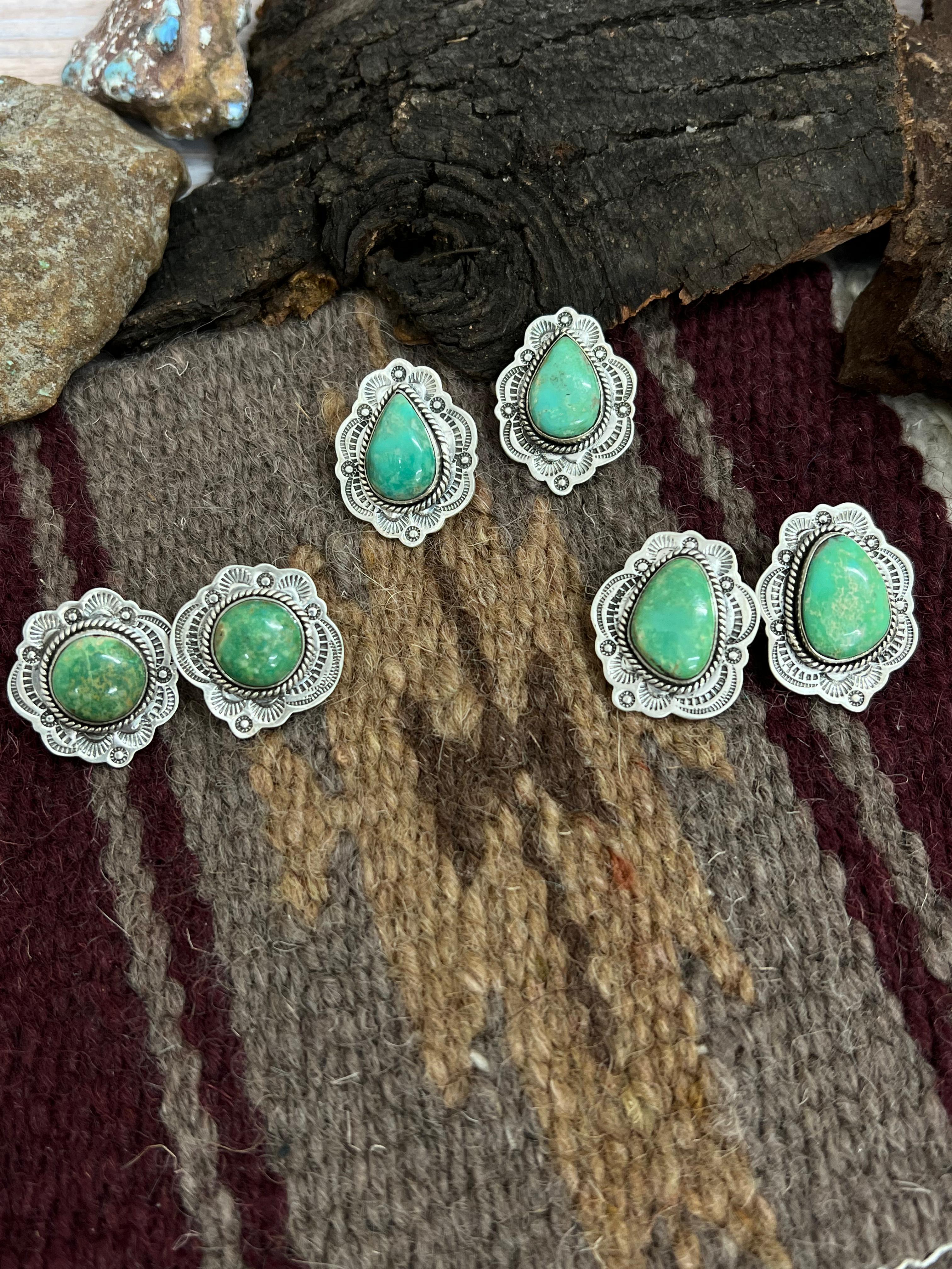 Handmade Sterling Silver Mantis Turquoise Post Studs, Signed Nizhoni