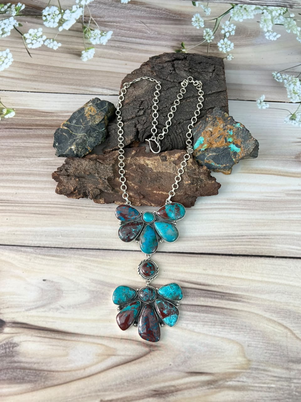Handmade Sterling Silver Gem Silica Collection: Necklace Signed Nizhoni