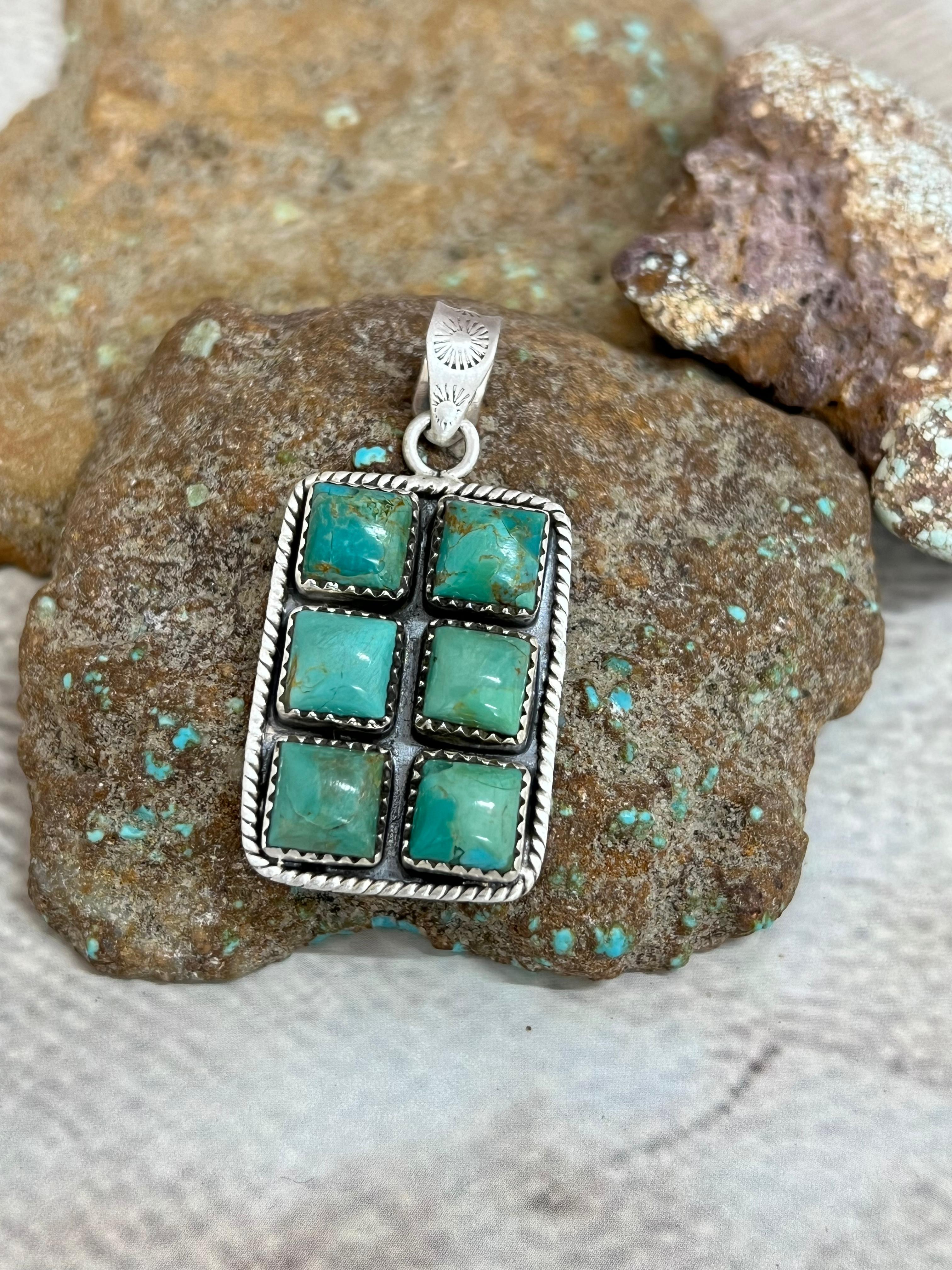 Handmade Sterling Silver Kingman Turquoise Pendant Signed Nizhoni