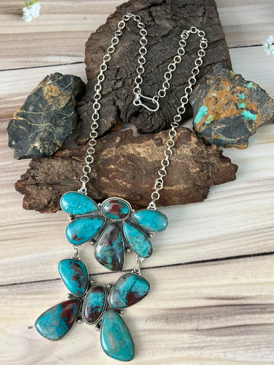 Handmade Sterling Silver Gem Silica Collection: Necklace Signed Nizhoni
