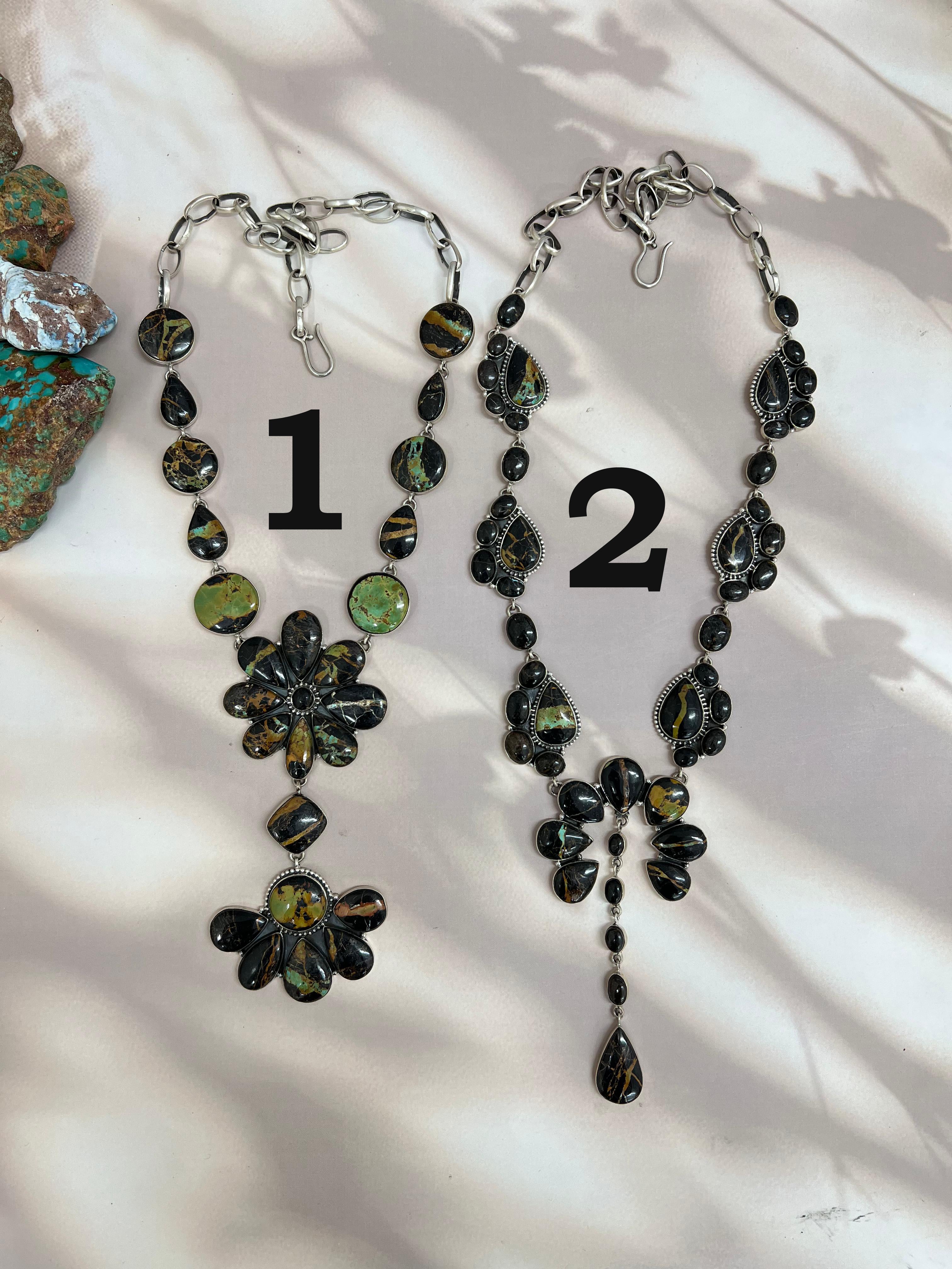 Handmade Sterling Silver Blackjack Turquoise Necklace Signed Nizhoni