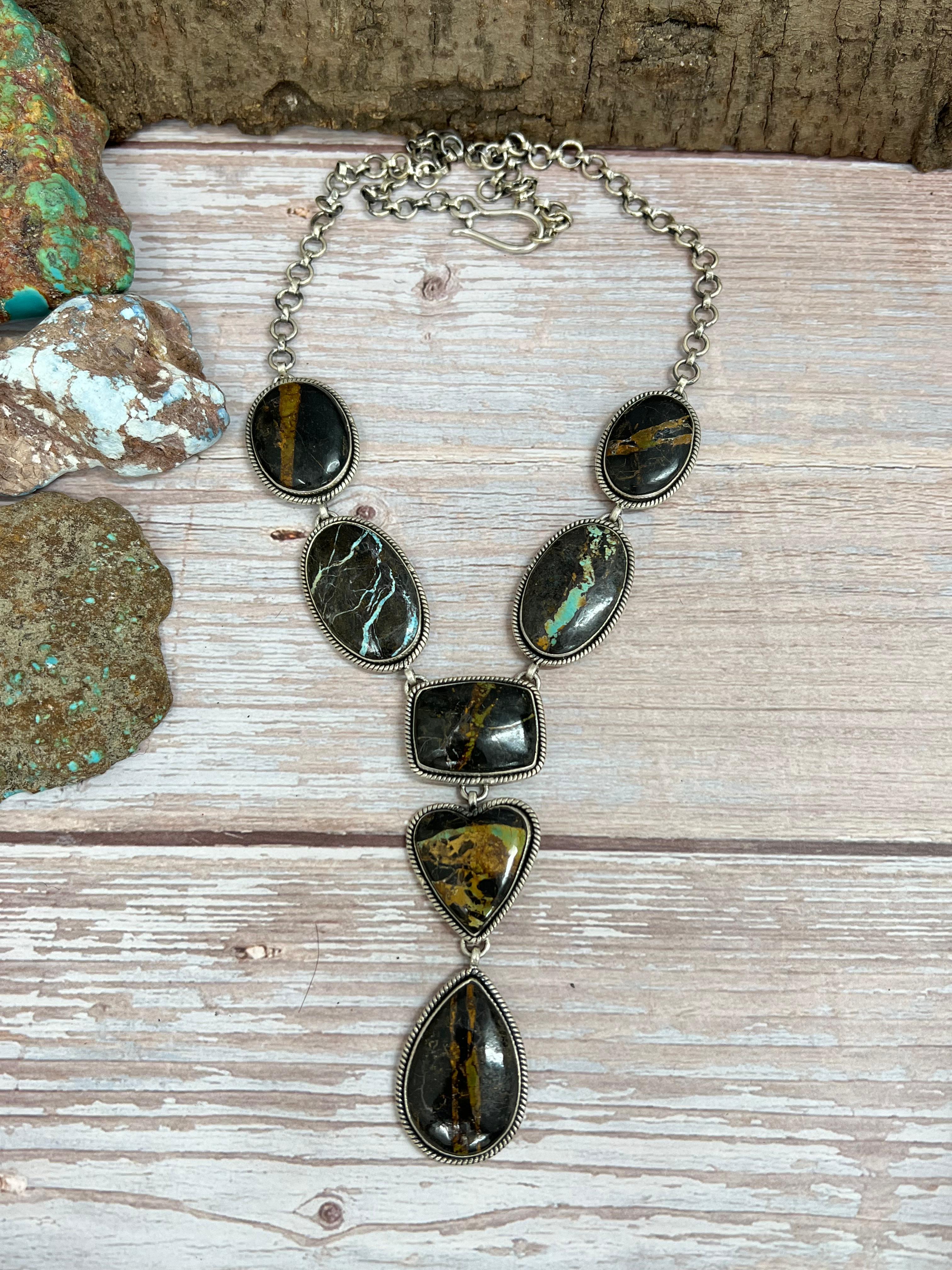 Handmade Sterling Silver Black Jack Necklace with Signed Nizhoni