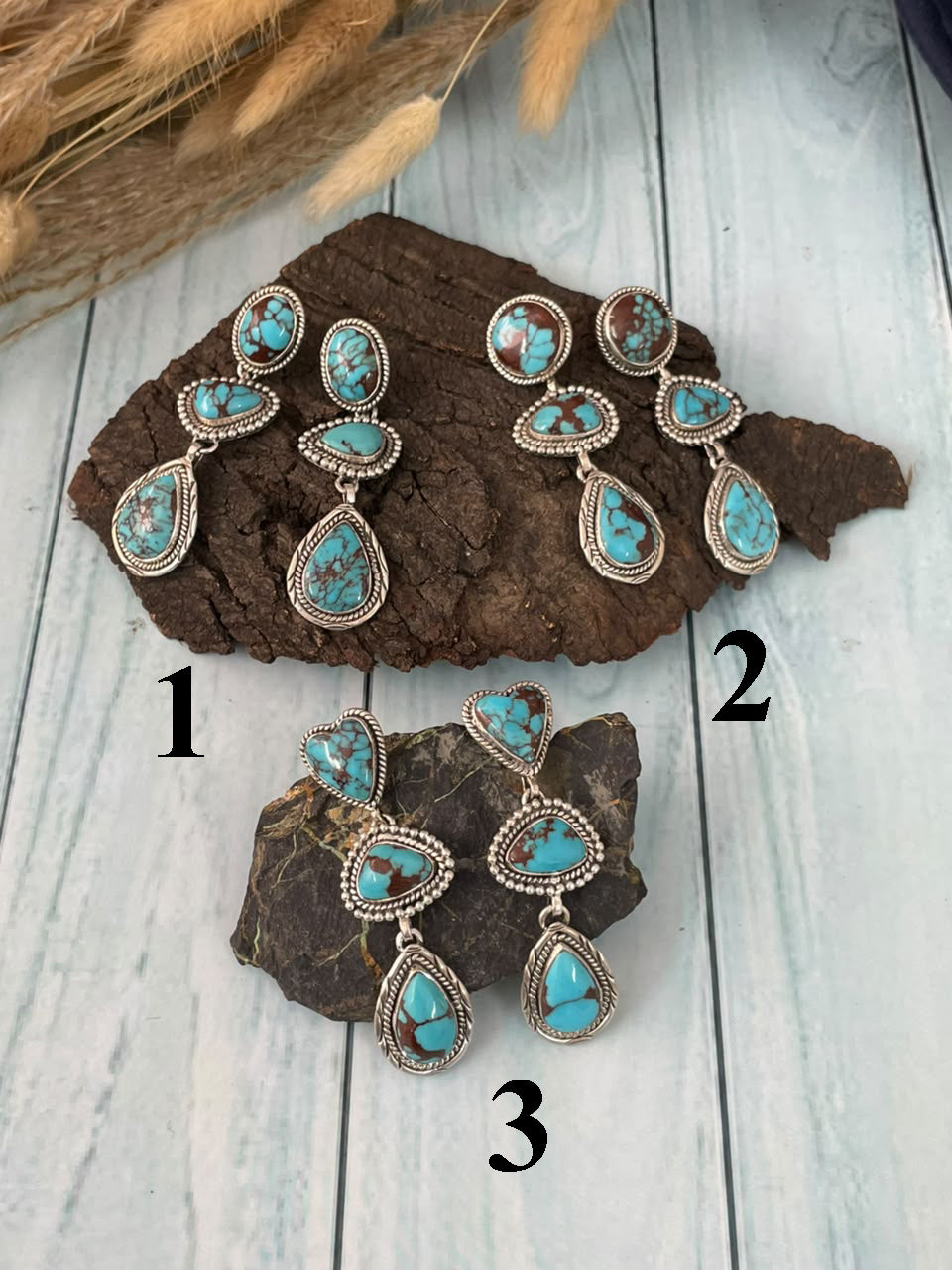 Handmade Sterling Silver Egyptian Turquoise Collection: Post Dangle Earrings Signed Nizhoni