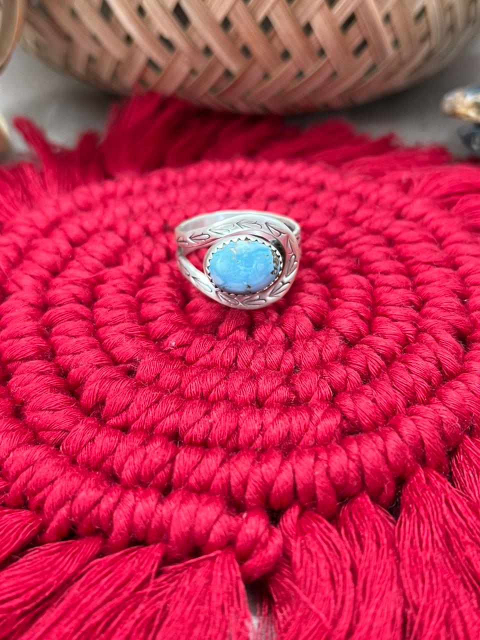 Handmade Sterling Silver Golden Hills Turquoise Adjustable Ring "Signed Nizhoni"