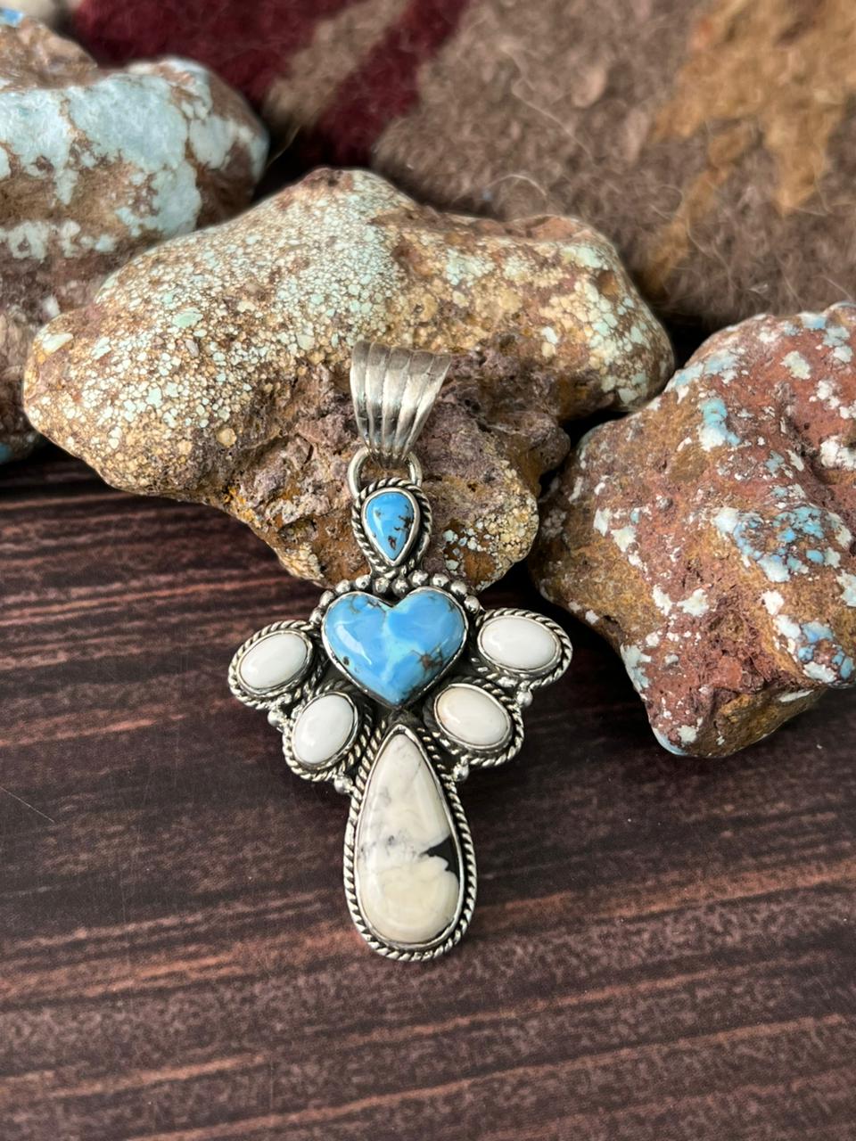 Handmade Sterling Silver Golden Hills with White Collection Pendant "Signed Nizhoni"