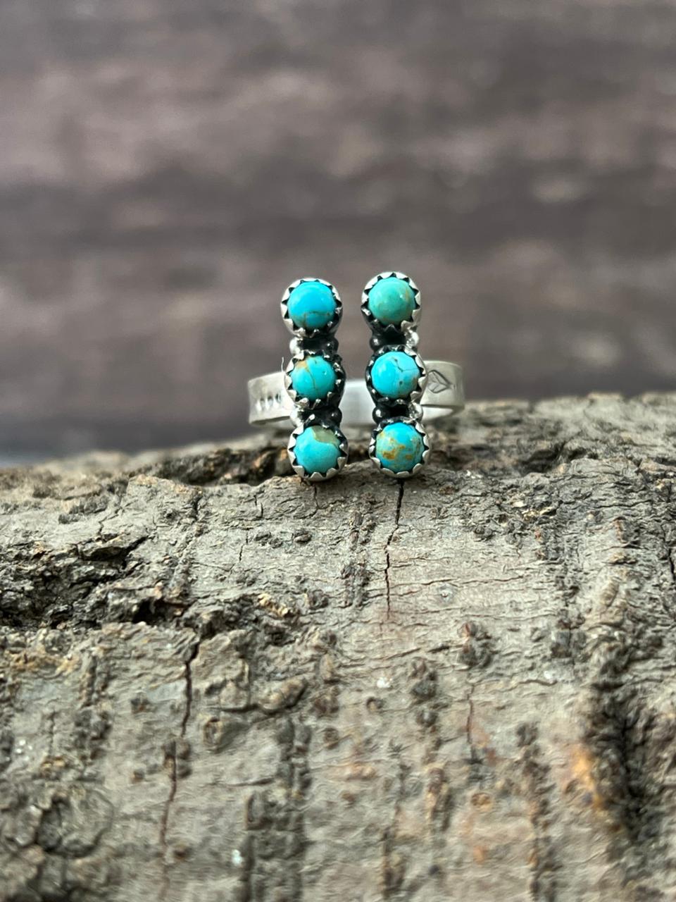 Handmade Sterling Silver Kingman Turquoise Adjustable Ring "Signed Nizhoni"