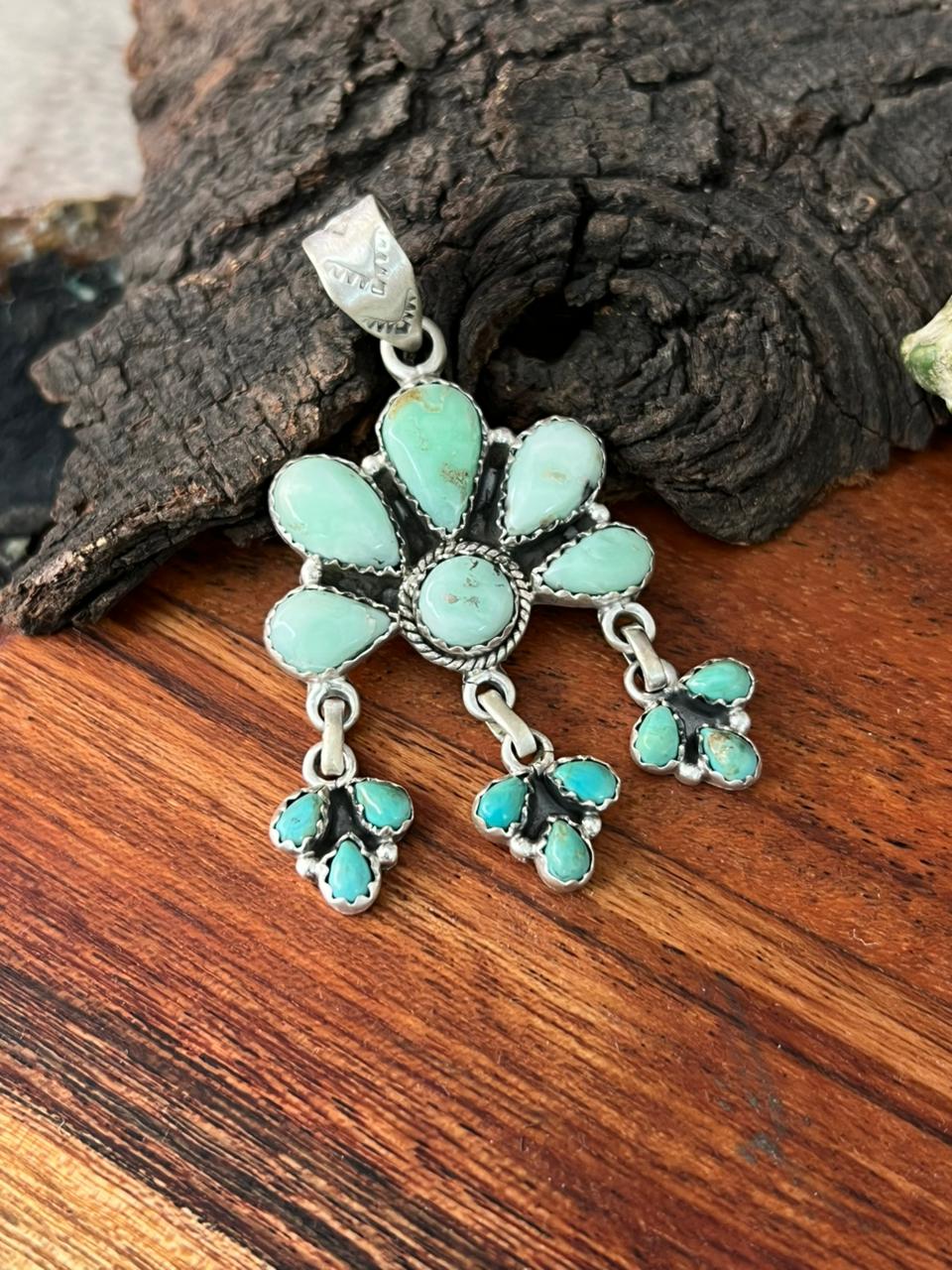 Handmade Sterling Silver Paloma with Kingman Turquoise Pendant "Signed Nizhoni"